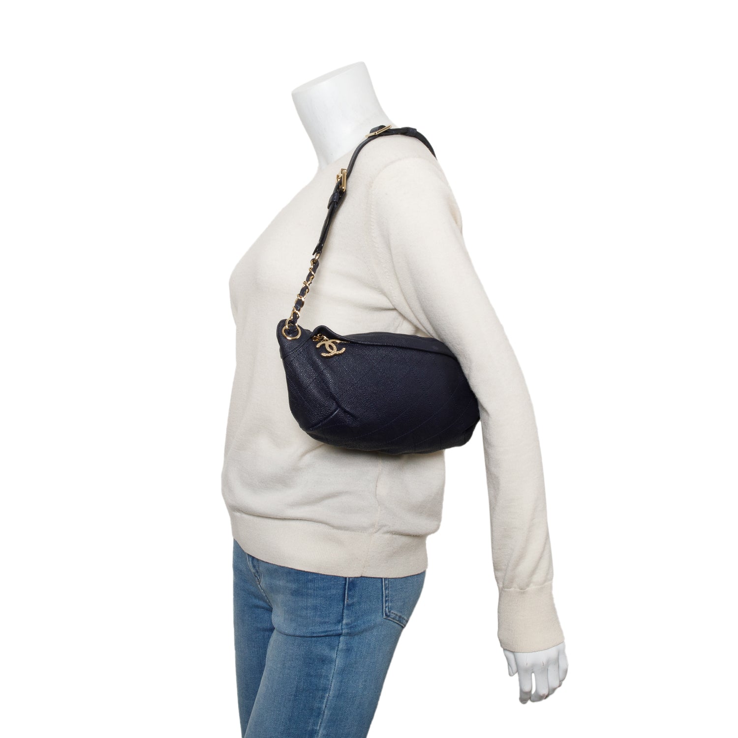 Chanel Navy Quilted Banane Waist Leather Calfskin Travel Bag