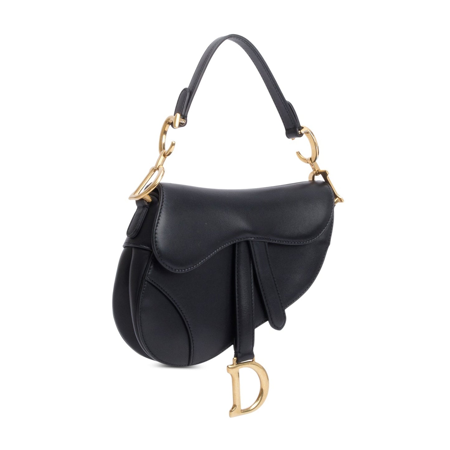 Dior Christian Smooth Saddle Bag Leather Black Travel Bag