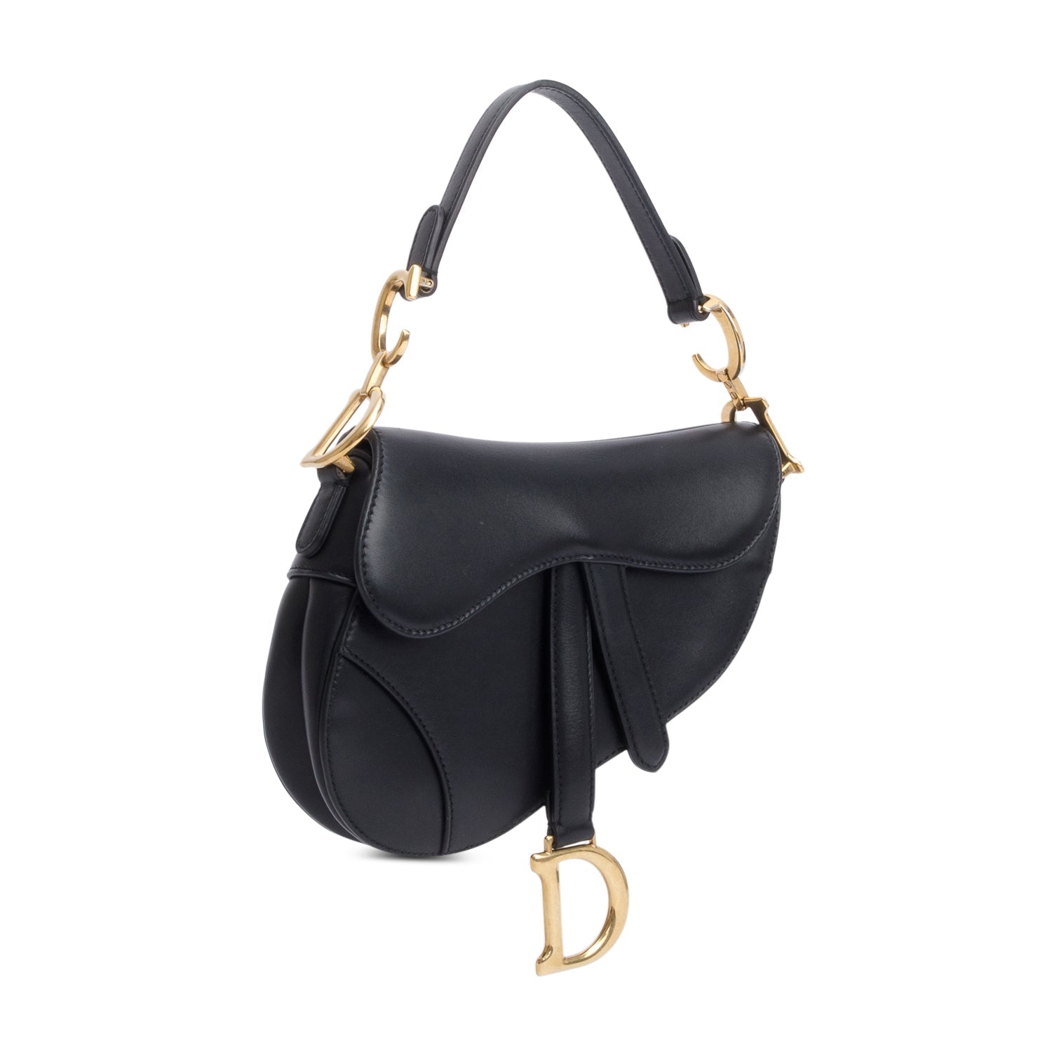 Dior Christian Smooth Saddle Bag Leather Black Travel Bag