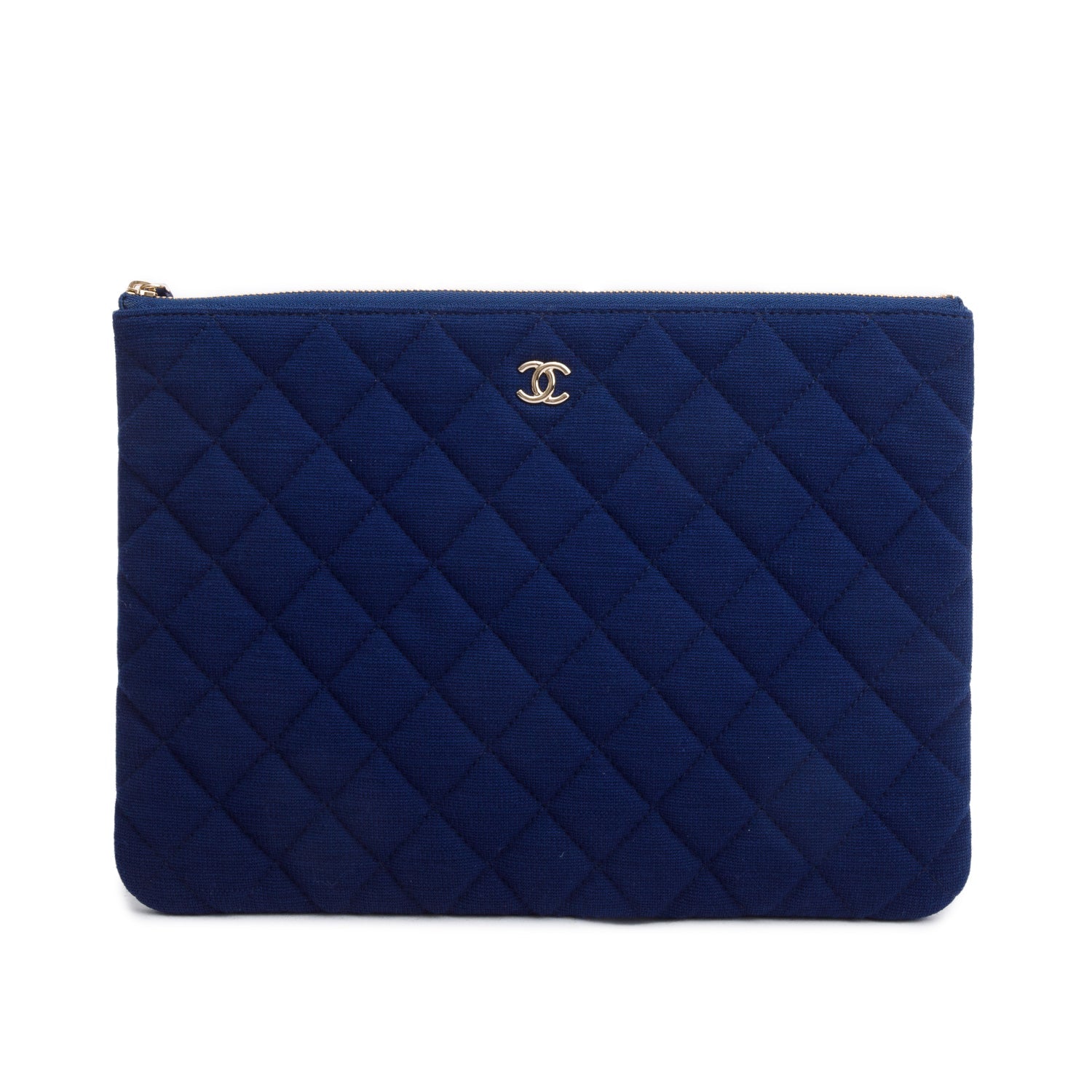 Chanel Jersey Cotton Quilted Cosmetic Blue Travel Bag