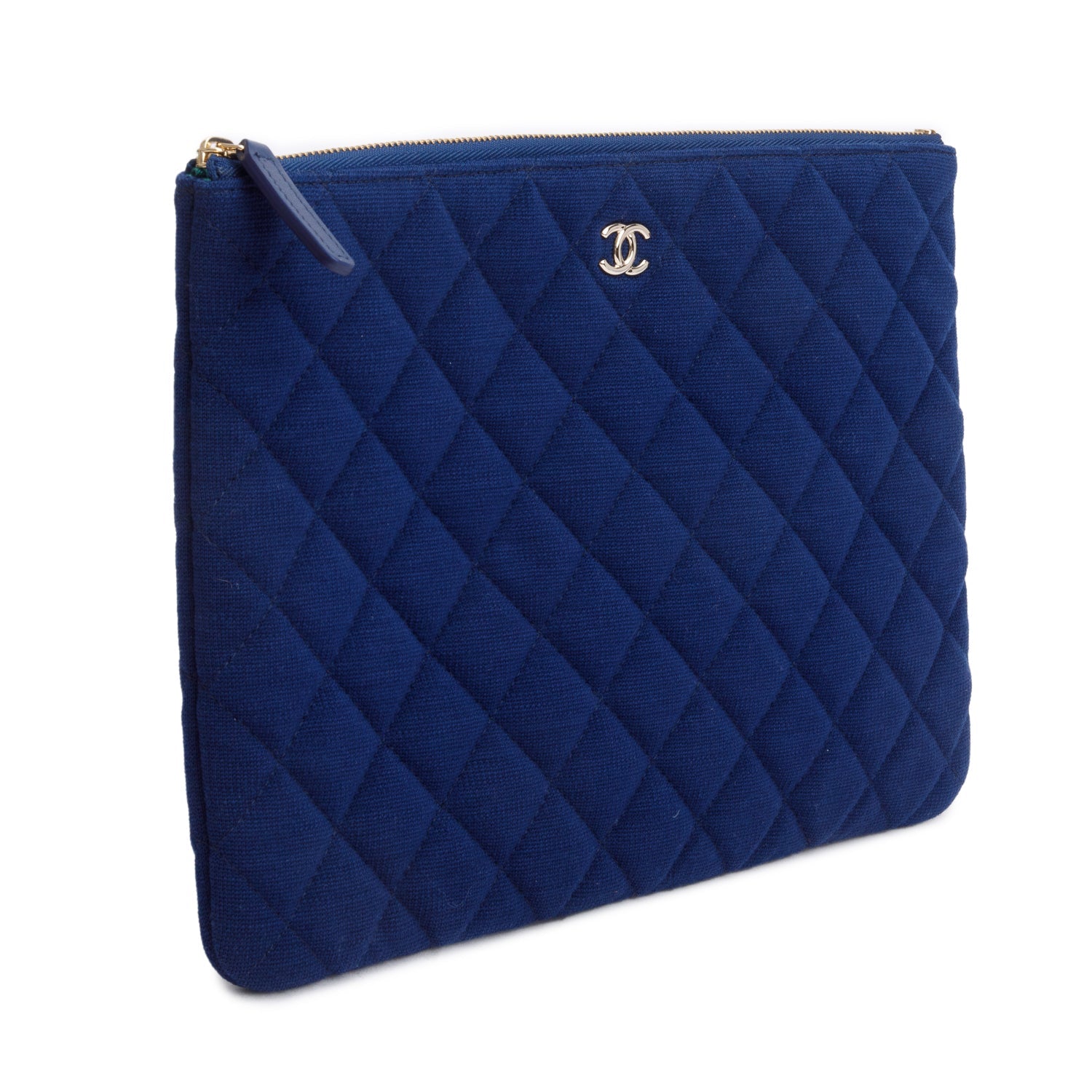 Chanel Jersey Cotton Quilted Cosmetic Blue Travel Bag