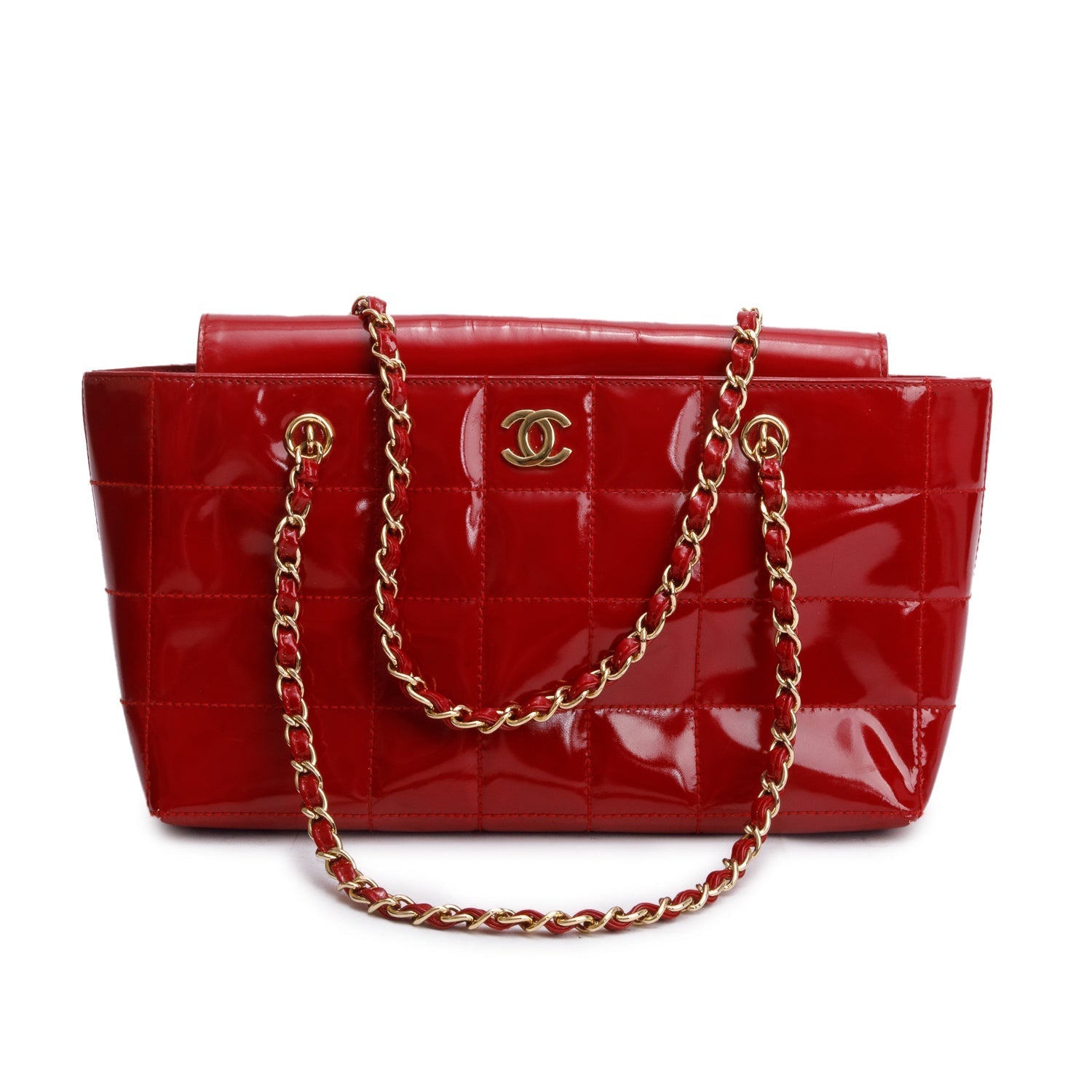 Chanel Quilted Patent Chocolate Bar CC Leather Red Travel Bag
