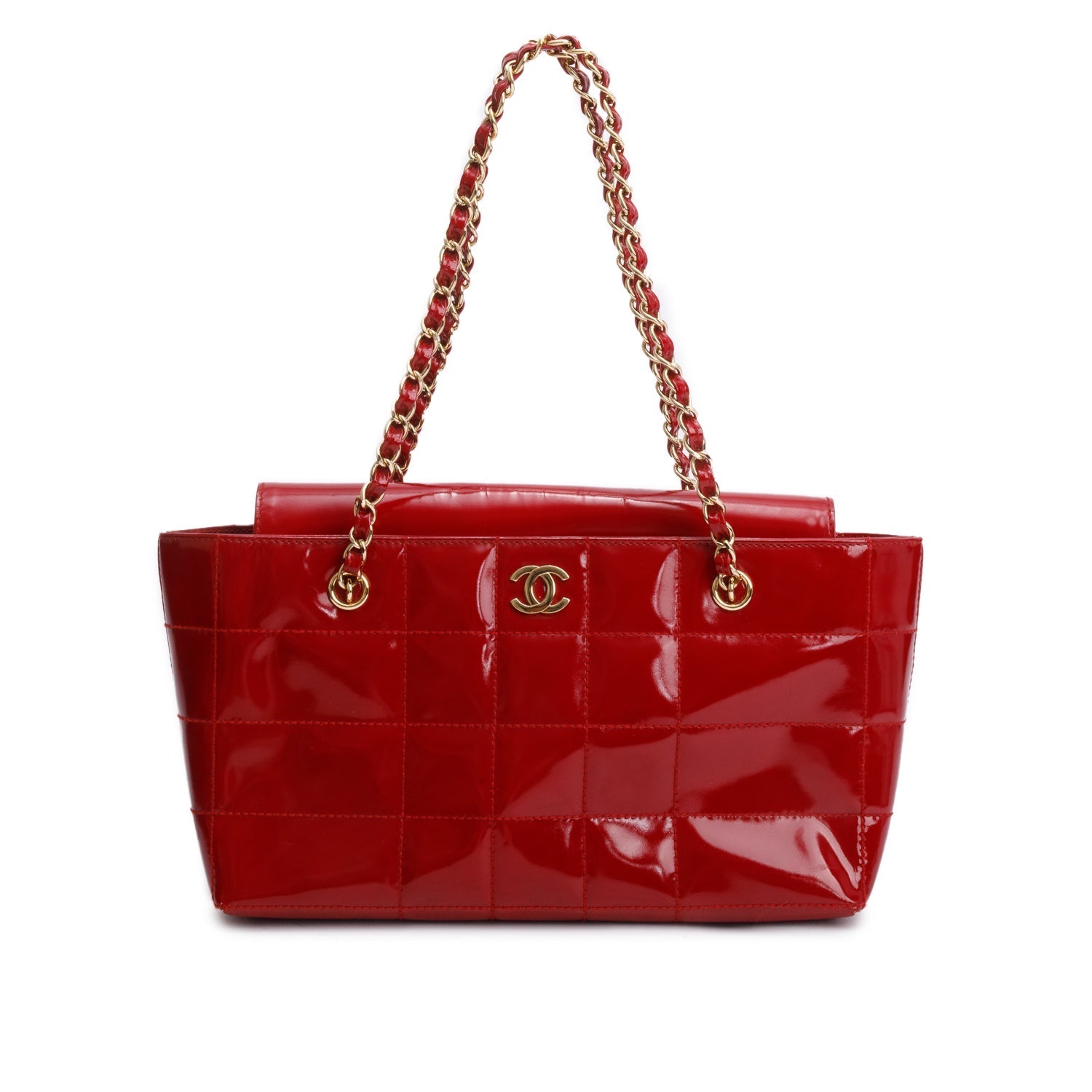 Chanel Quilted Patent Chocolate Bar CC Leather Red Travel Bag