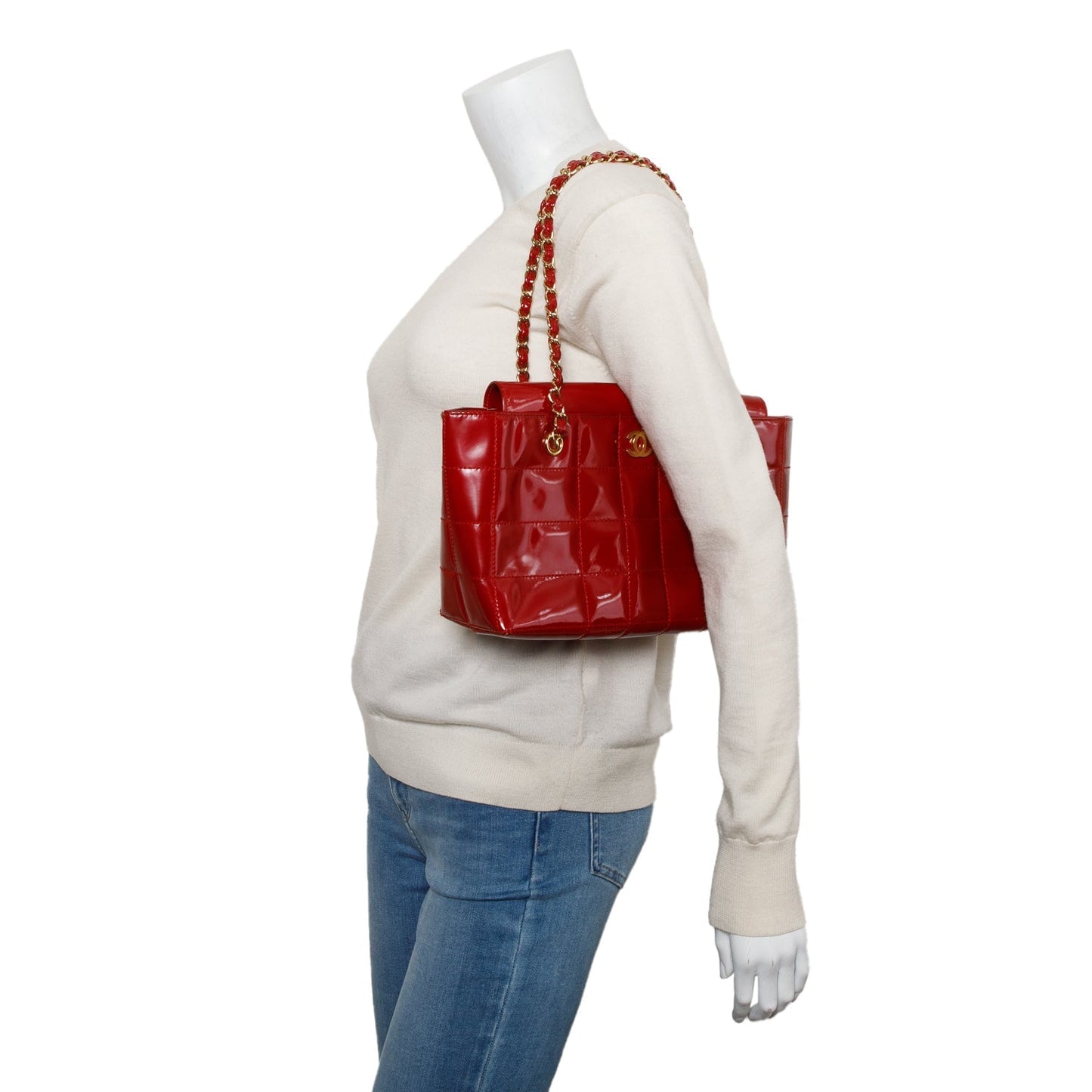 Chanel Quilted Patent Chocolate Bar CC Leather Red Travel Bag