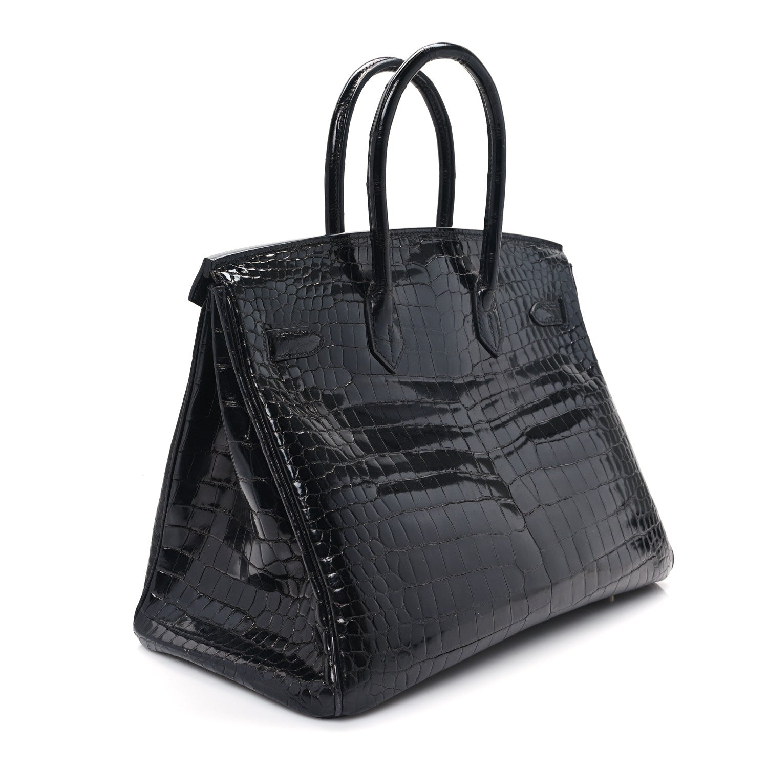 Hermes Shiny Porosus Crocodile Birkin Handbag Black Travel Bag