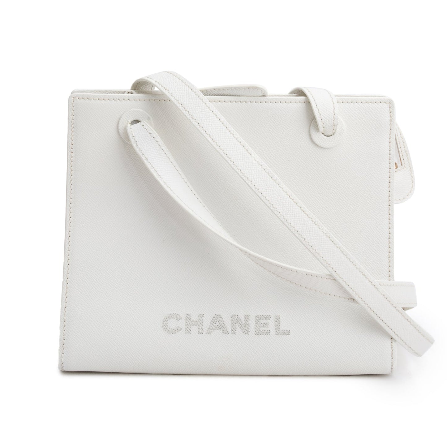 Chanel Caviar Logo Leather White Travel Bag