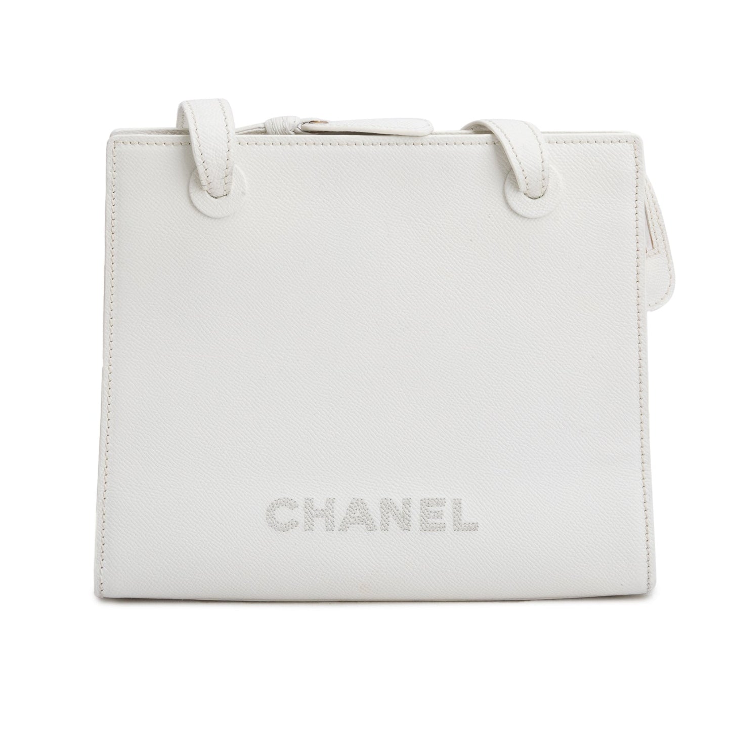 Chanel Caviar Logo Leather White Travel Bag