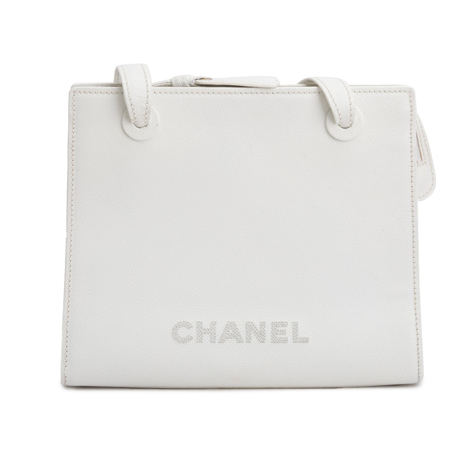 Chanel Caviar Logo Leather White Travel Bag
