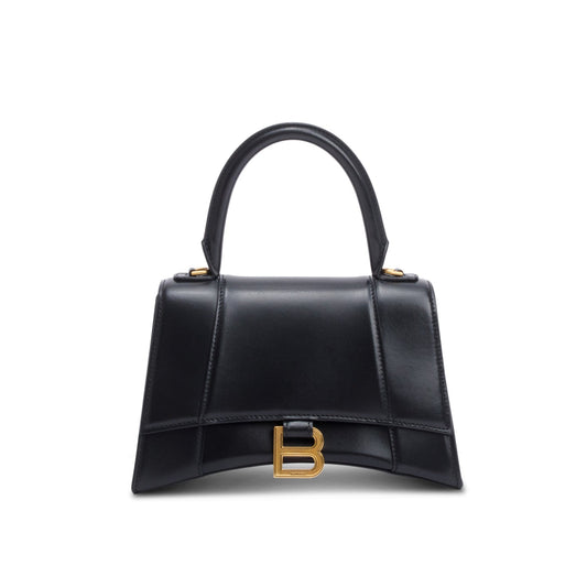 Balenciaga Smooth Hourglass Top Handle Bag Leather Black Travel Bag