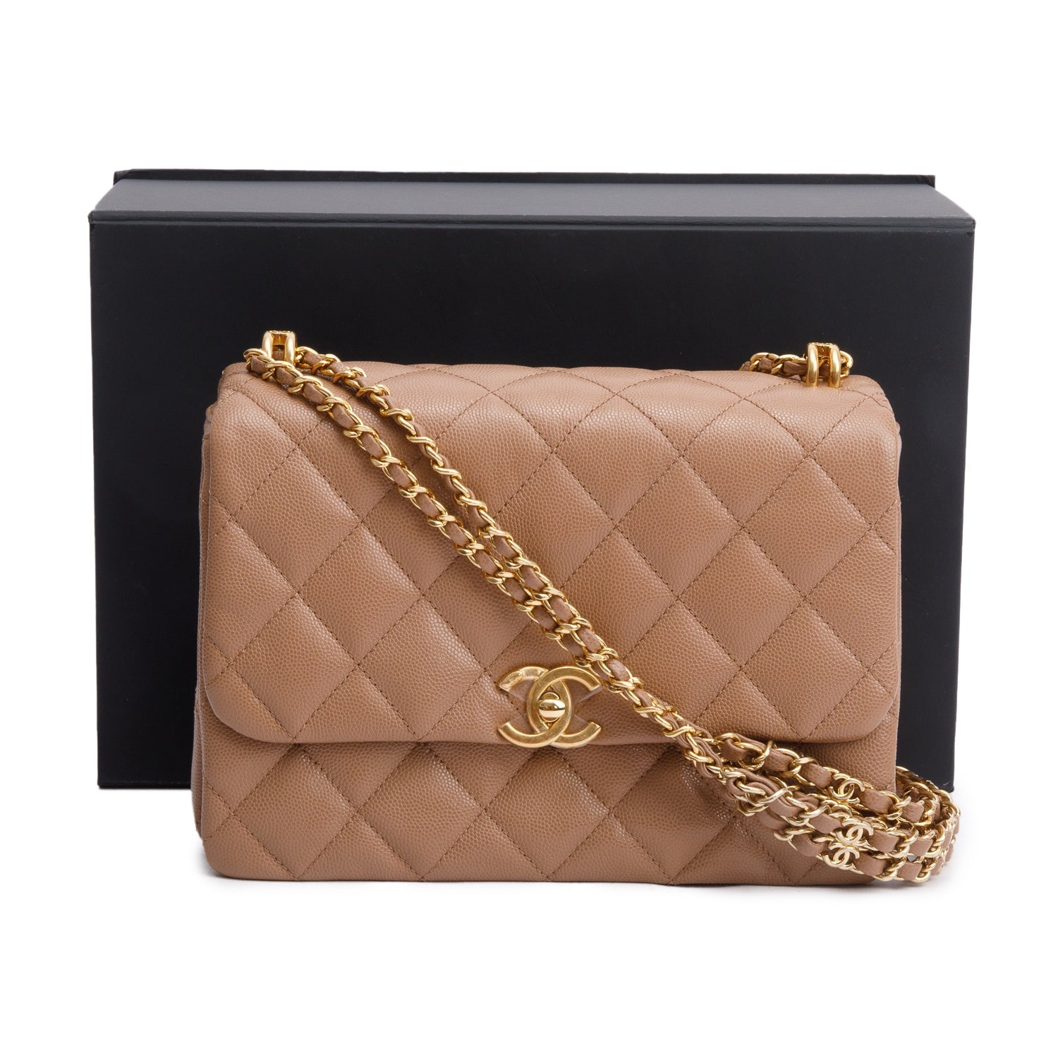Chanel Caviar Coco Flap Leather Brown Travel Bag