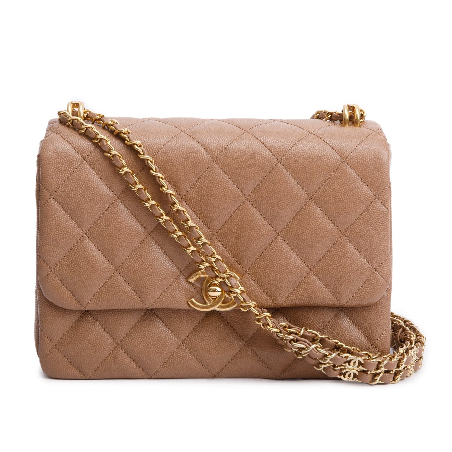 Chanel Caviar Coco Flap Leather Brown Travel Bag