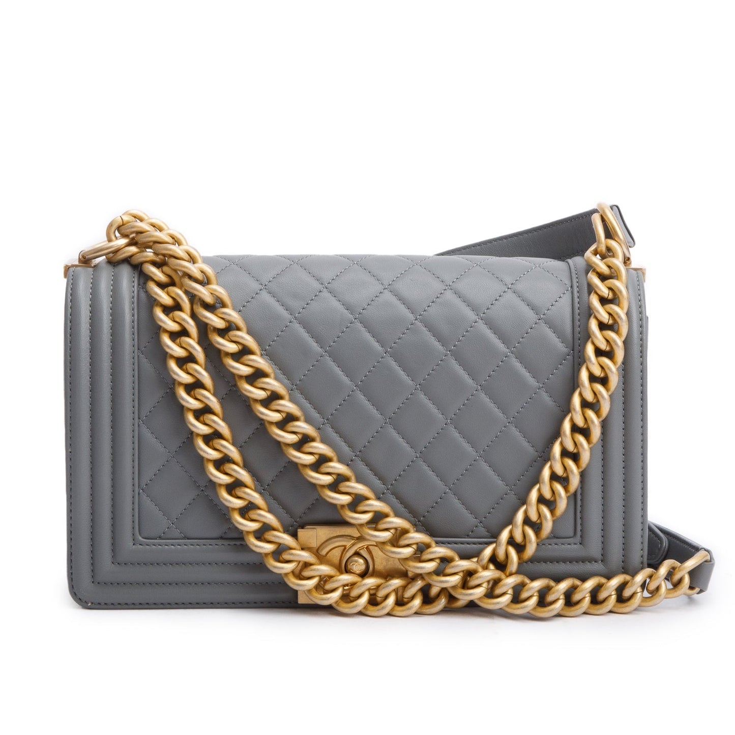 Chanel Quilted Boy Leather Lambskin Grey Travel Bag