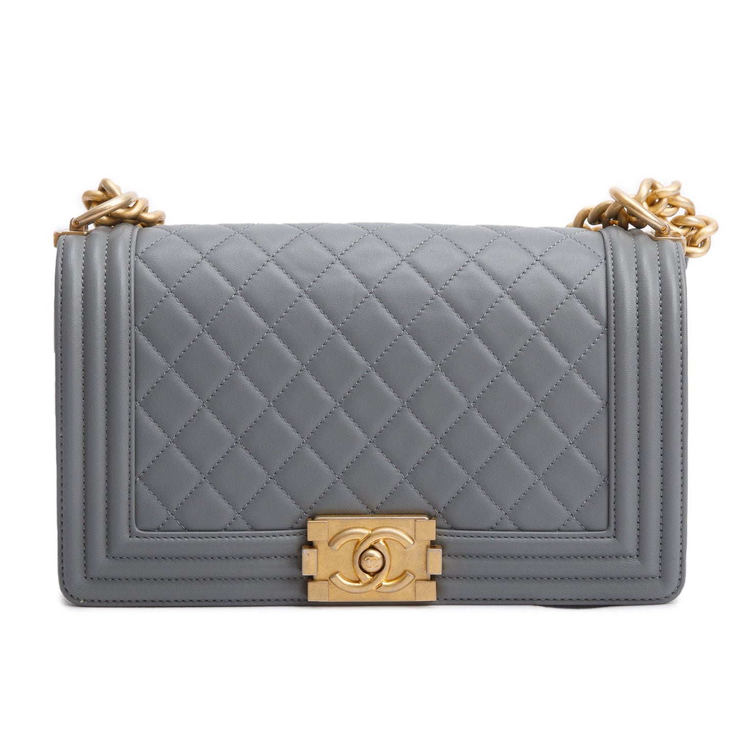 Chanel Quilted Boy Leather Lambskin Grey Travel Bag