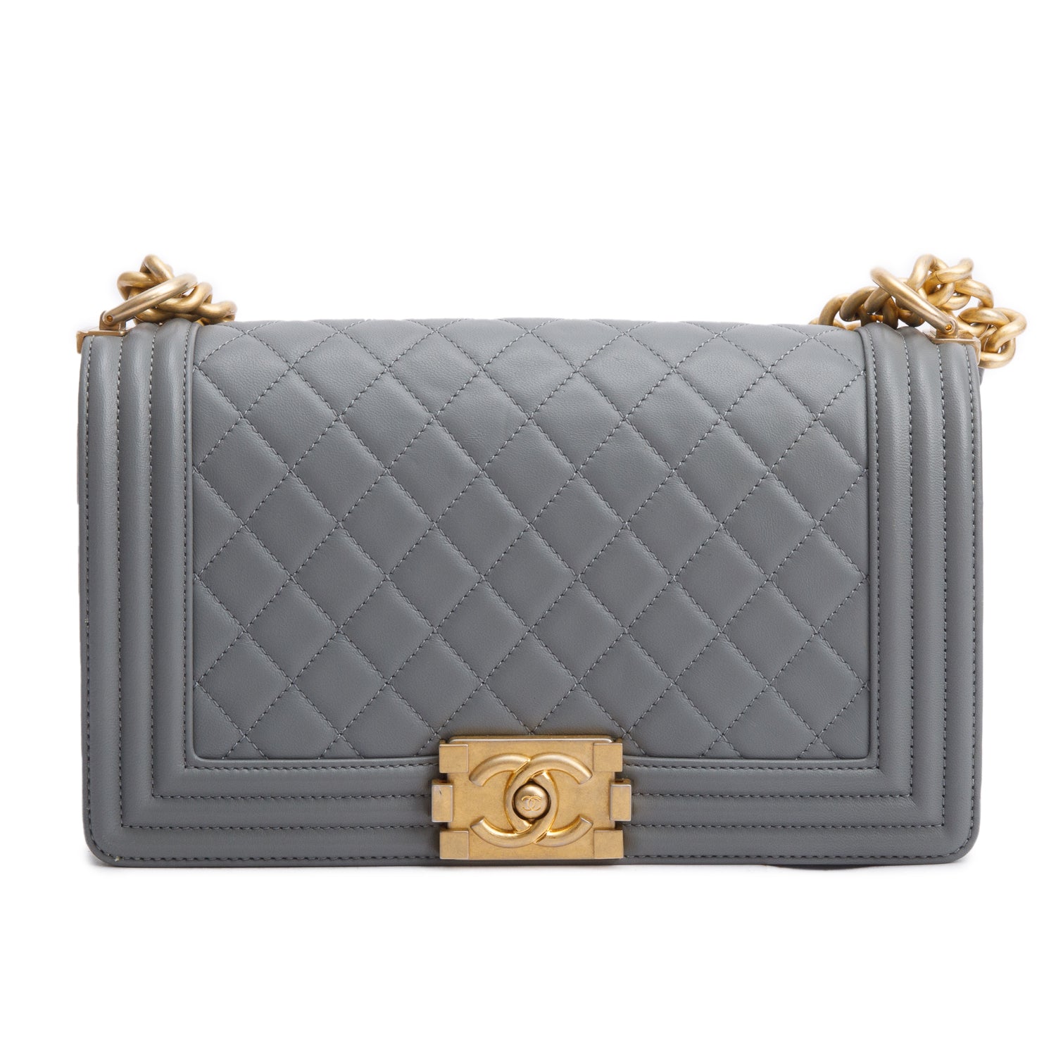 Chanel Quilted Boy Leather Lambskin Grey Travel Bag
