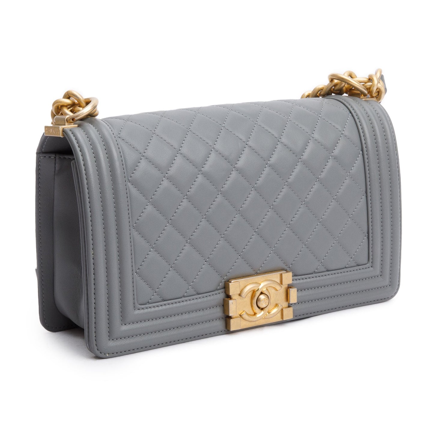 Chanel Quilted Boy Leather Lambskin Grey Travel Bag