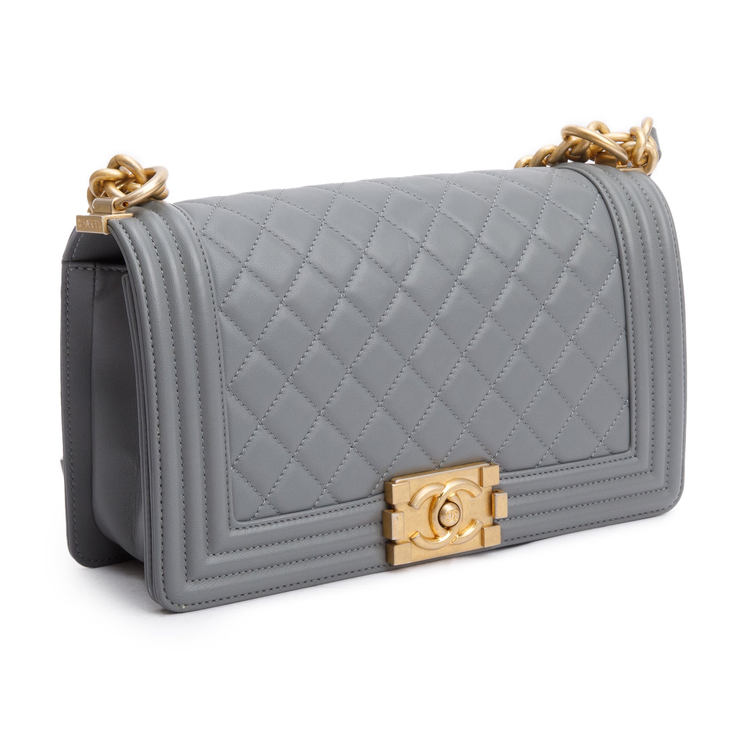 Chanel Quilted Boy Leather Lambskin Grey Travel Bag