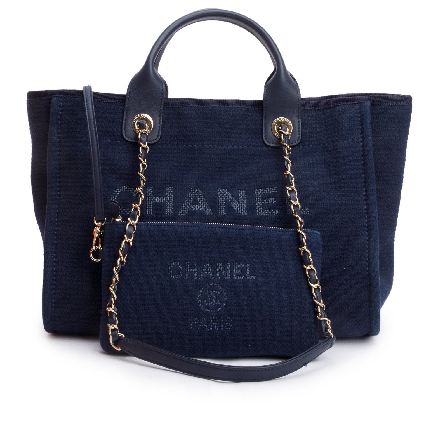Chanel Navy Mixed Fibers Deauville Travel Bag W Pouch