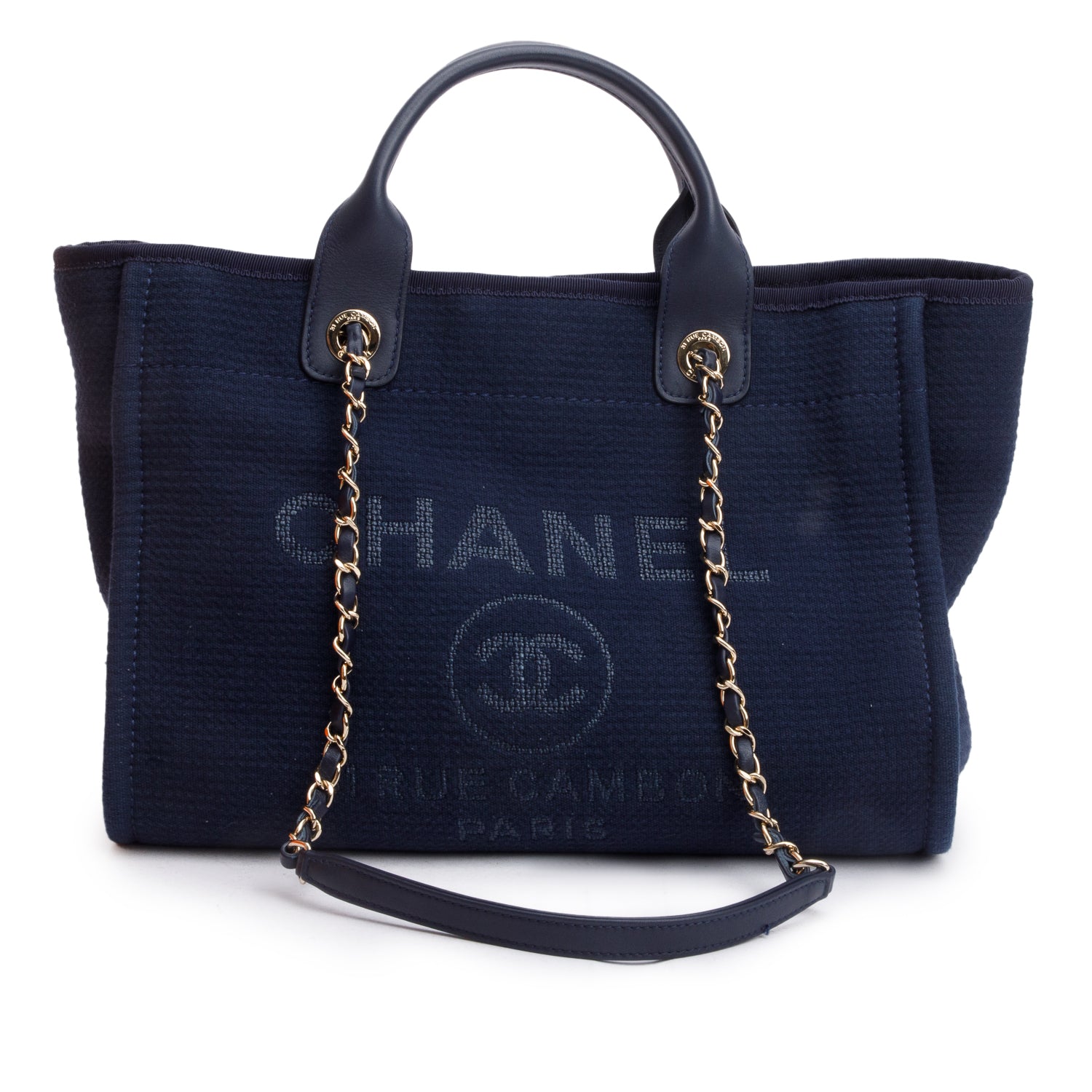 Chanel Navy Mixed Fibers Deauville Travel Bag W Pouch