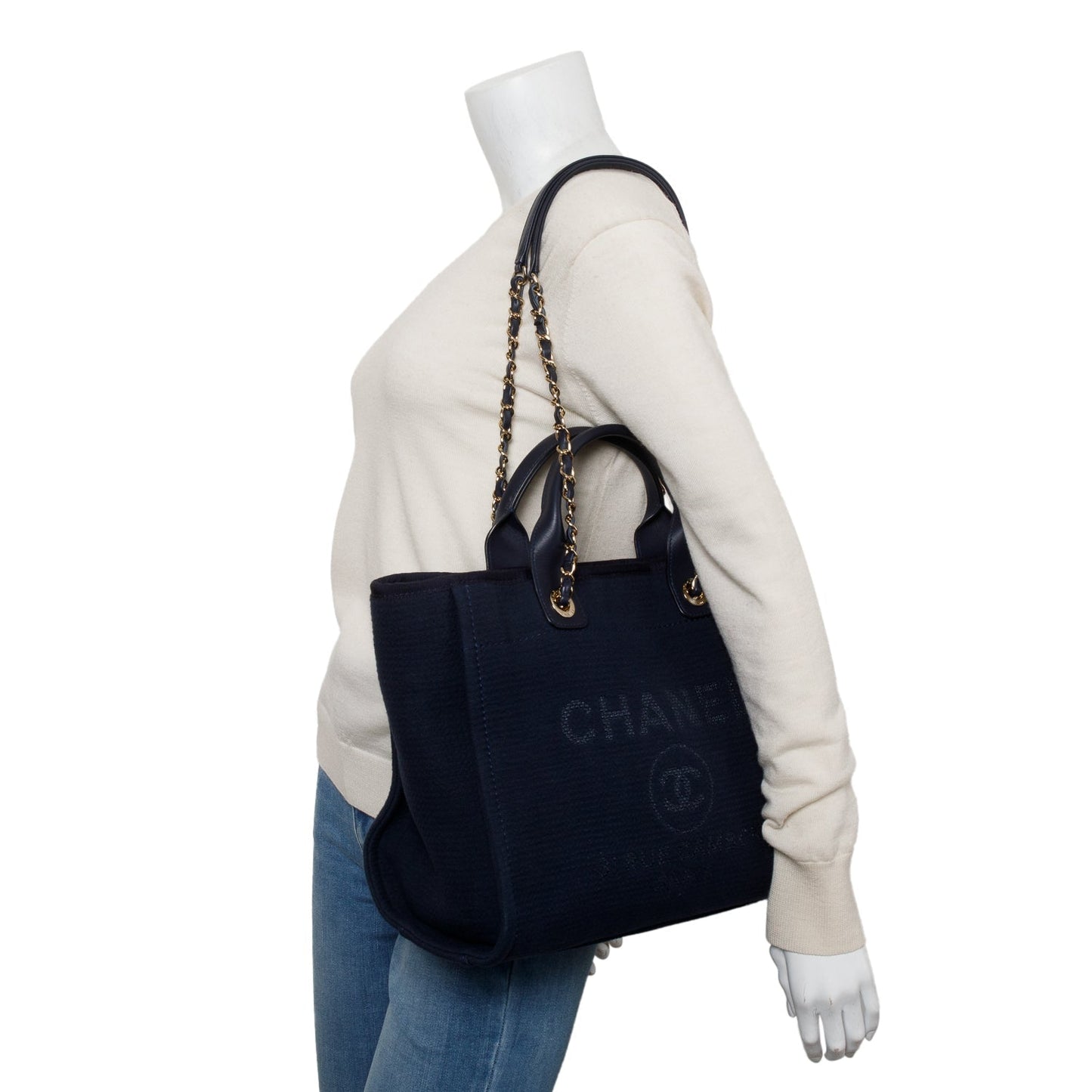 Chanel Navy Mixed Fibers Deauville Travel Bag W Pouch