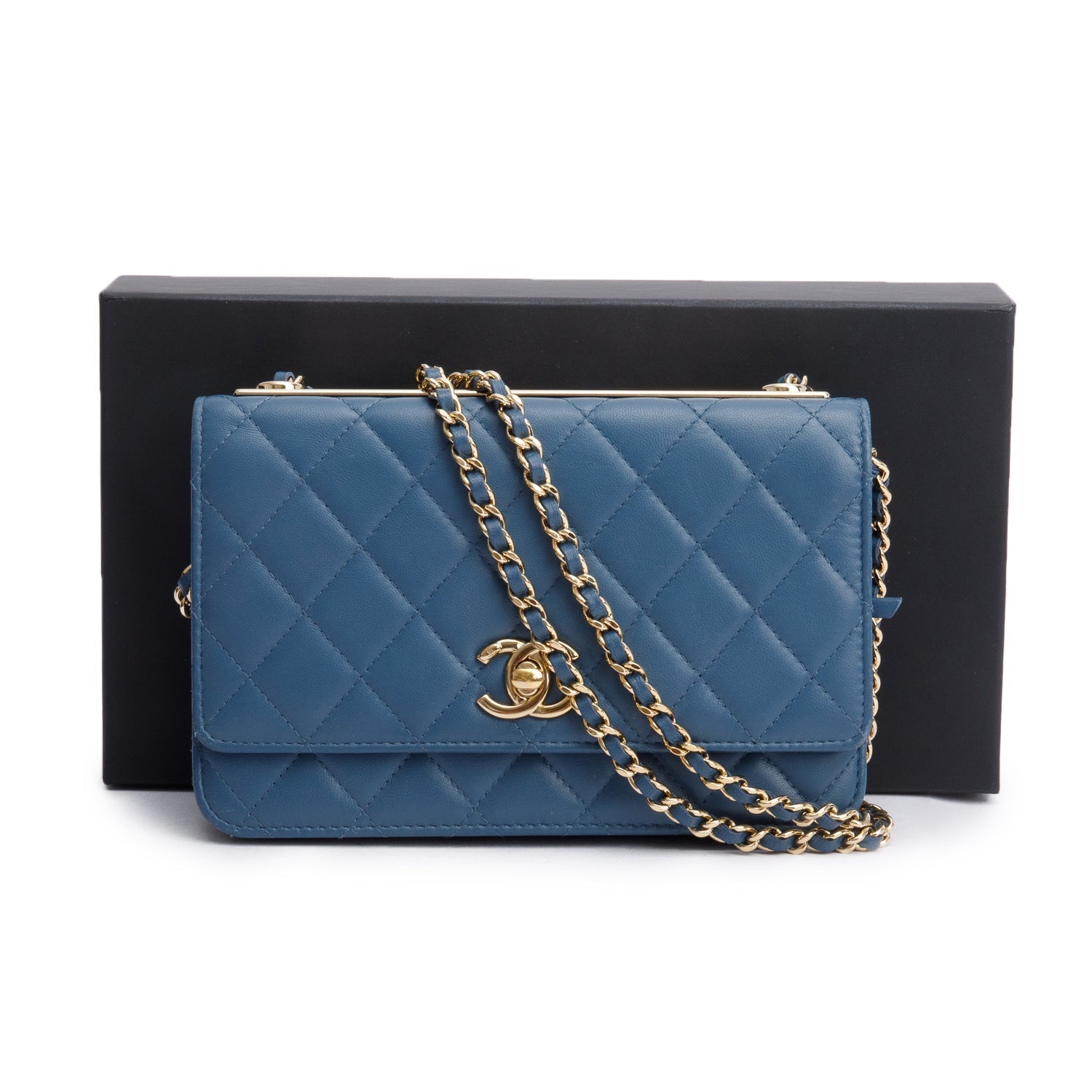 Chanel Trendy CC on Leather Lambskin Blue Wallet Case