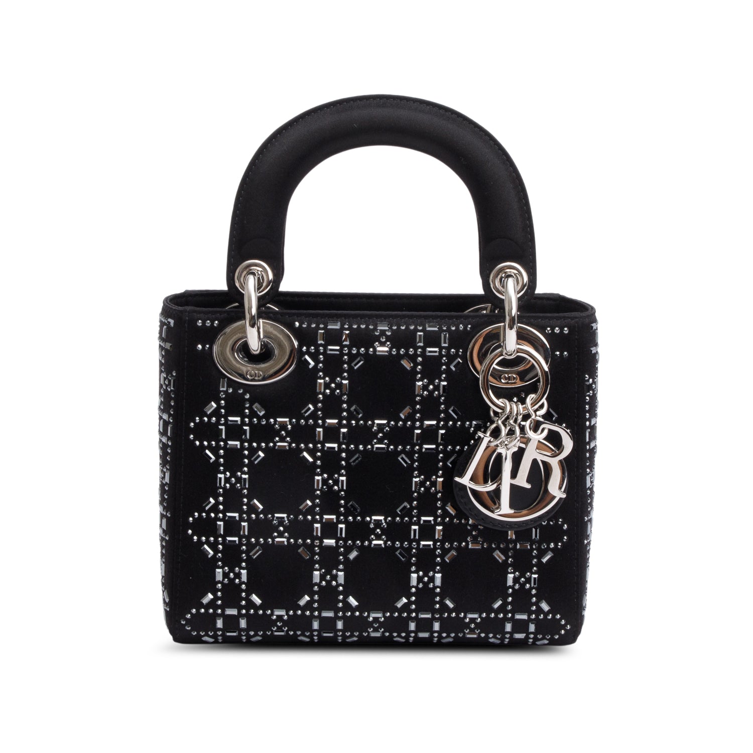 Dior Christian Strass Cannage Lady Bag Satin Black Travel Bag