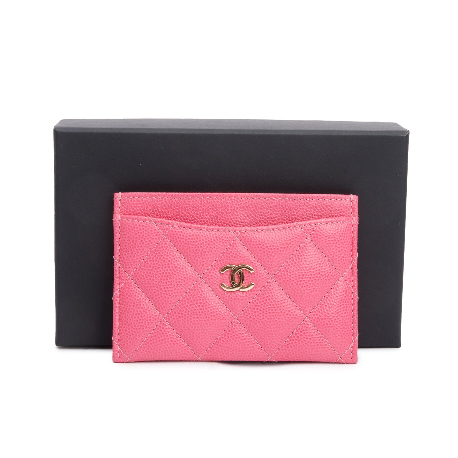 Chanel Caviar Classic Card Holder Leather Pink Wallet Case Authenticity Card