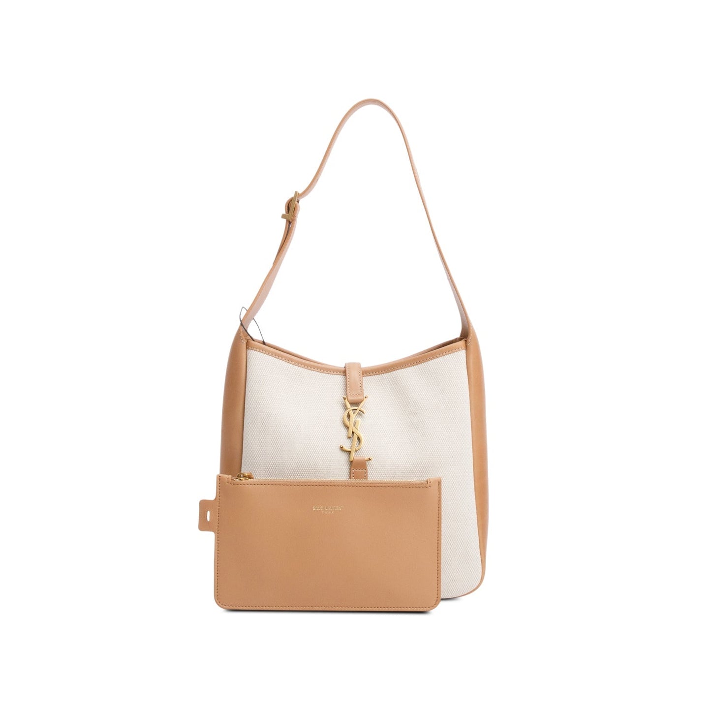 YSL Saint Laurent Smooth Calfskin & Natural Small Le Hobo Leather Canvas Shoulder Bag