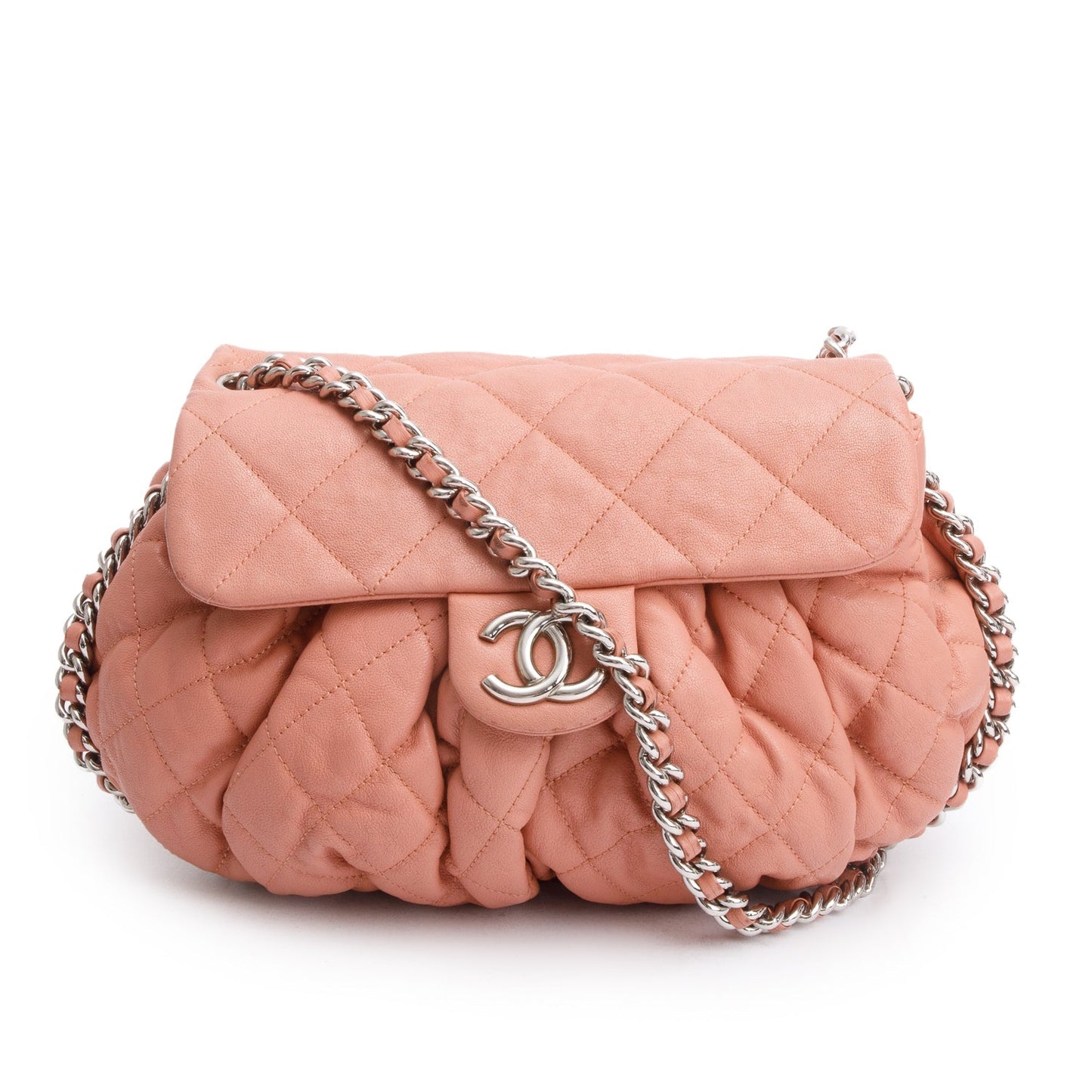 Chanel Quilted Around Flap Leather Calfskin Pink Travel Bag