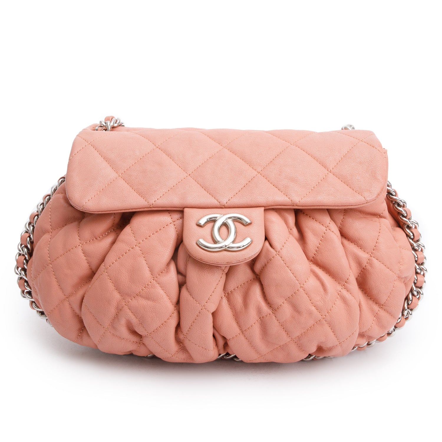Chanel Quilted Around Flap Leather Calfskin Pink Travel Bag