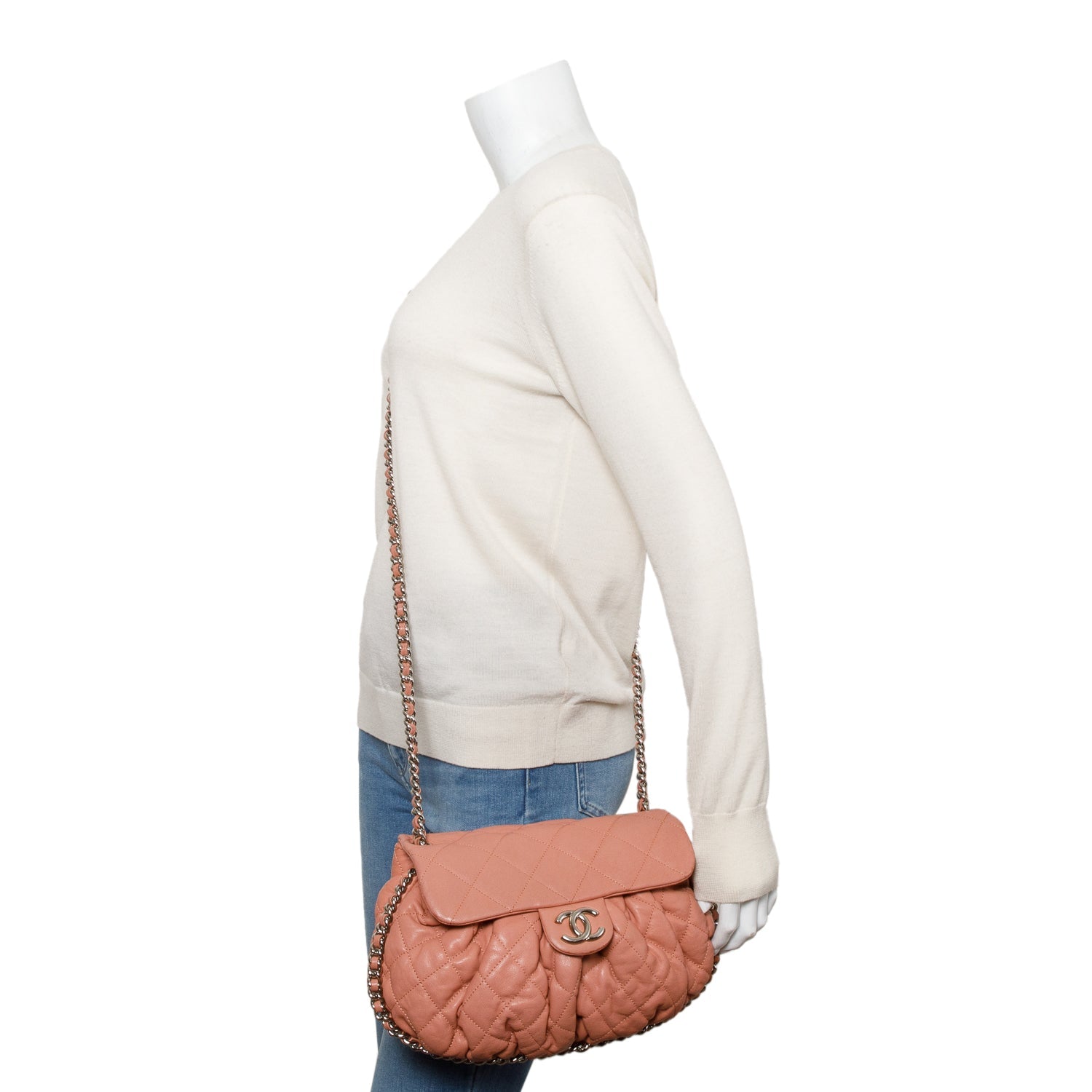 Chanel Quilted Around Flap Leather Calfskin Pink Travel Bag