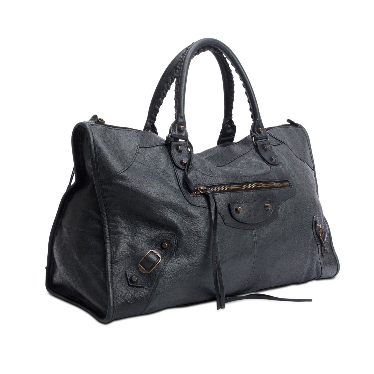 Balenciaga Dark Agneu Motocross Classic Work Bag Leather Green Travel Bag
