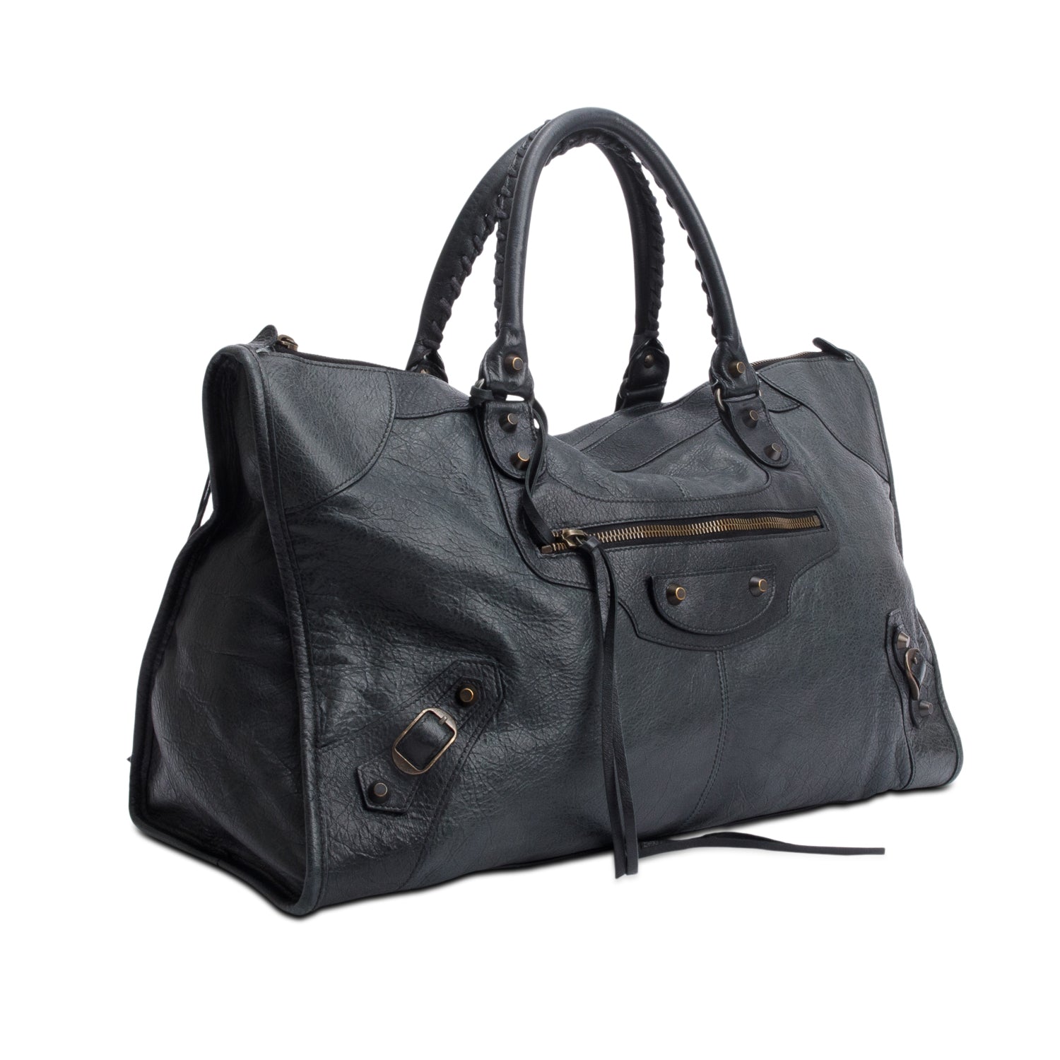 Balenciaga Dark Agneu Motocross Classic Work Bag Leather Green Travel Bag
