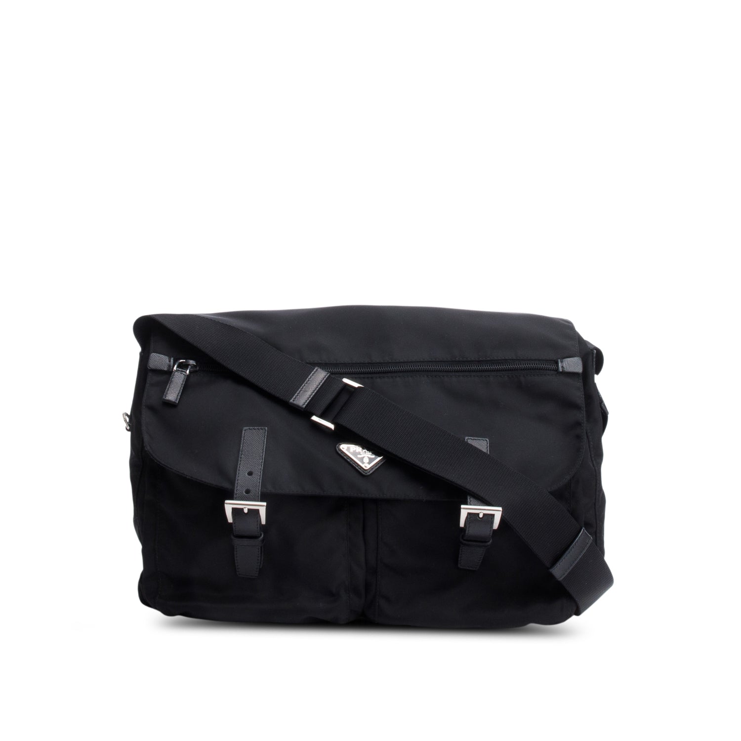 Prada Vela Sport Buckle Messenger Bag Nylon Black Travel Bag Messenger Bag