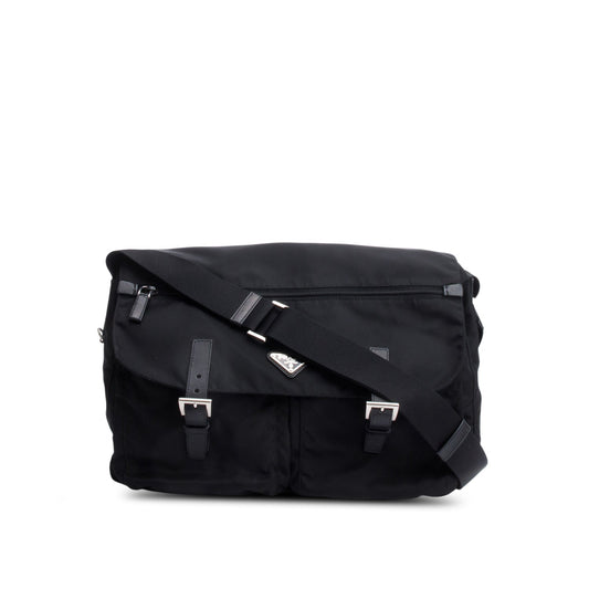 Prada Vela Sport Buckle Messenger Bag Nylon Black Travel Bag Messenger Bag