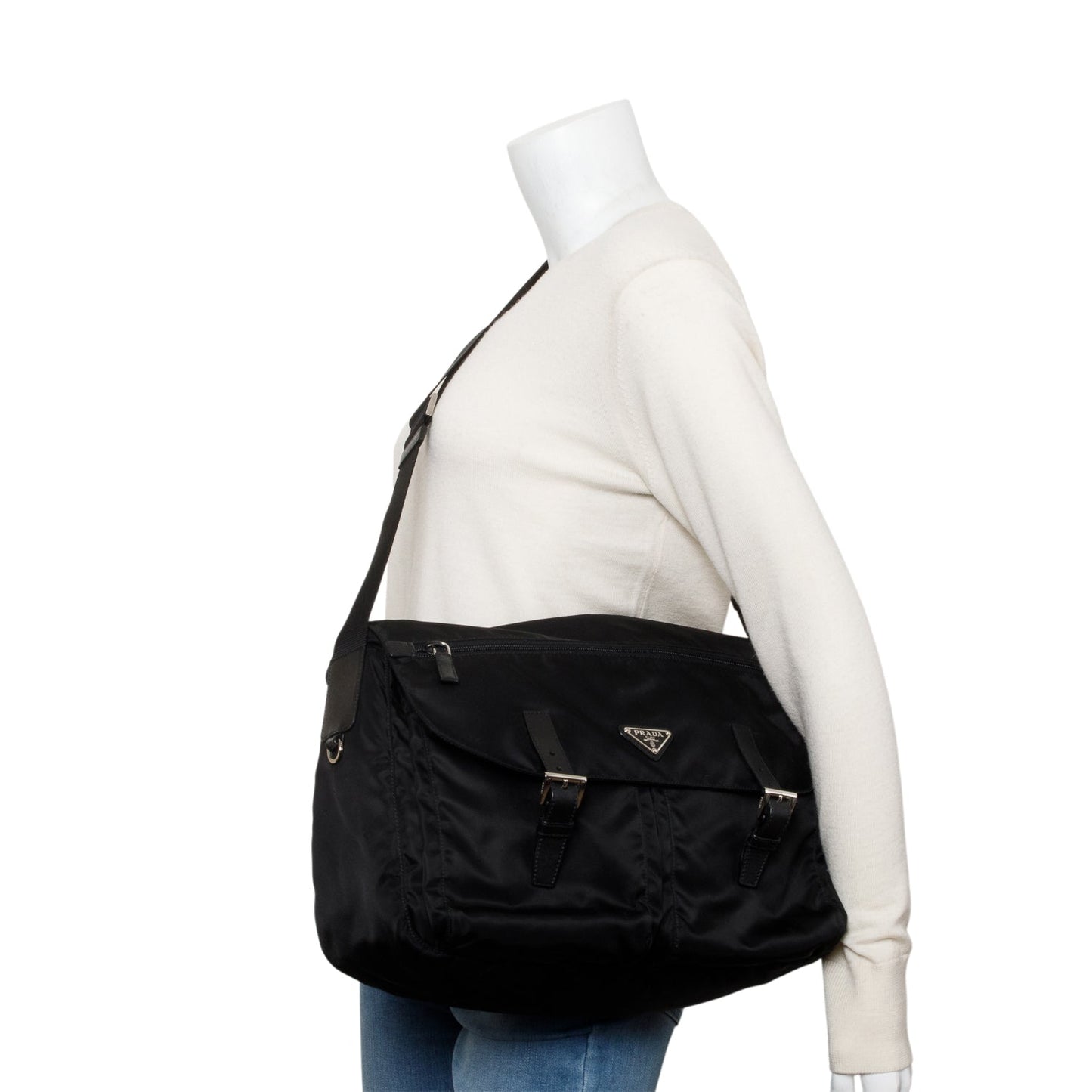 Prada Vela Sport Buckle Messenger Bag Nylon Black Travel Bag Messenger Bag