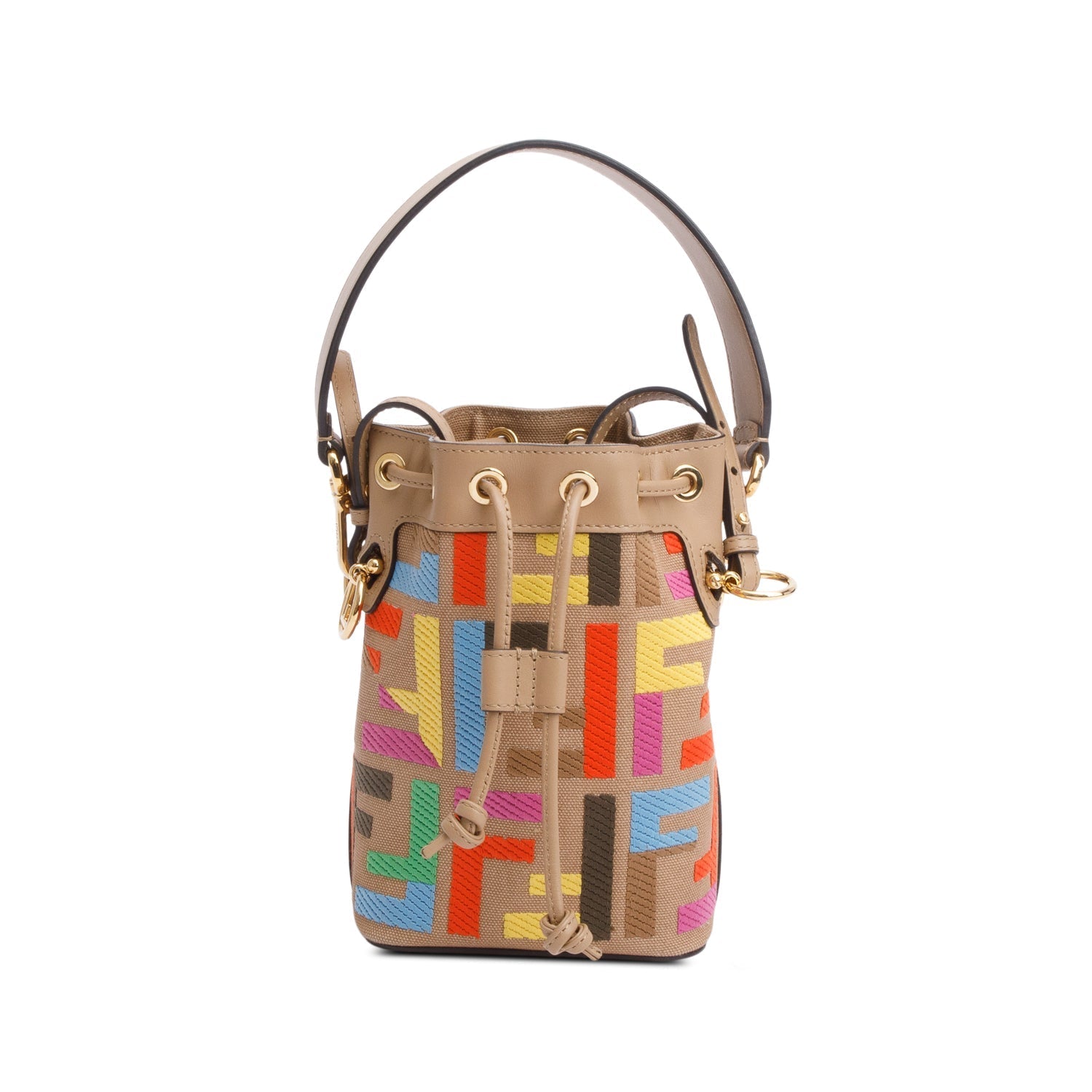 Fendi Multicolor Ff Embroidered Is Mini Mon Tresor Canvas Beige Bucket Bag