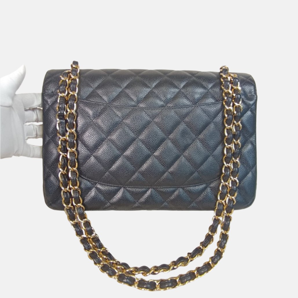 Chanel Classic Flap Jumbo Caviar Double Flap Black Gold Leather Handbag 3