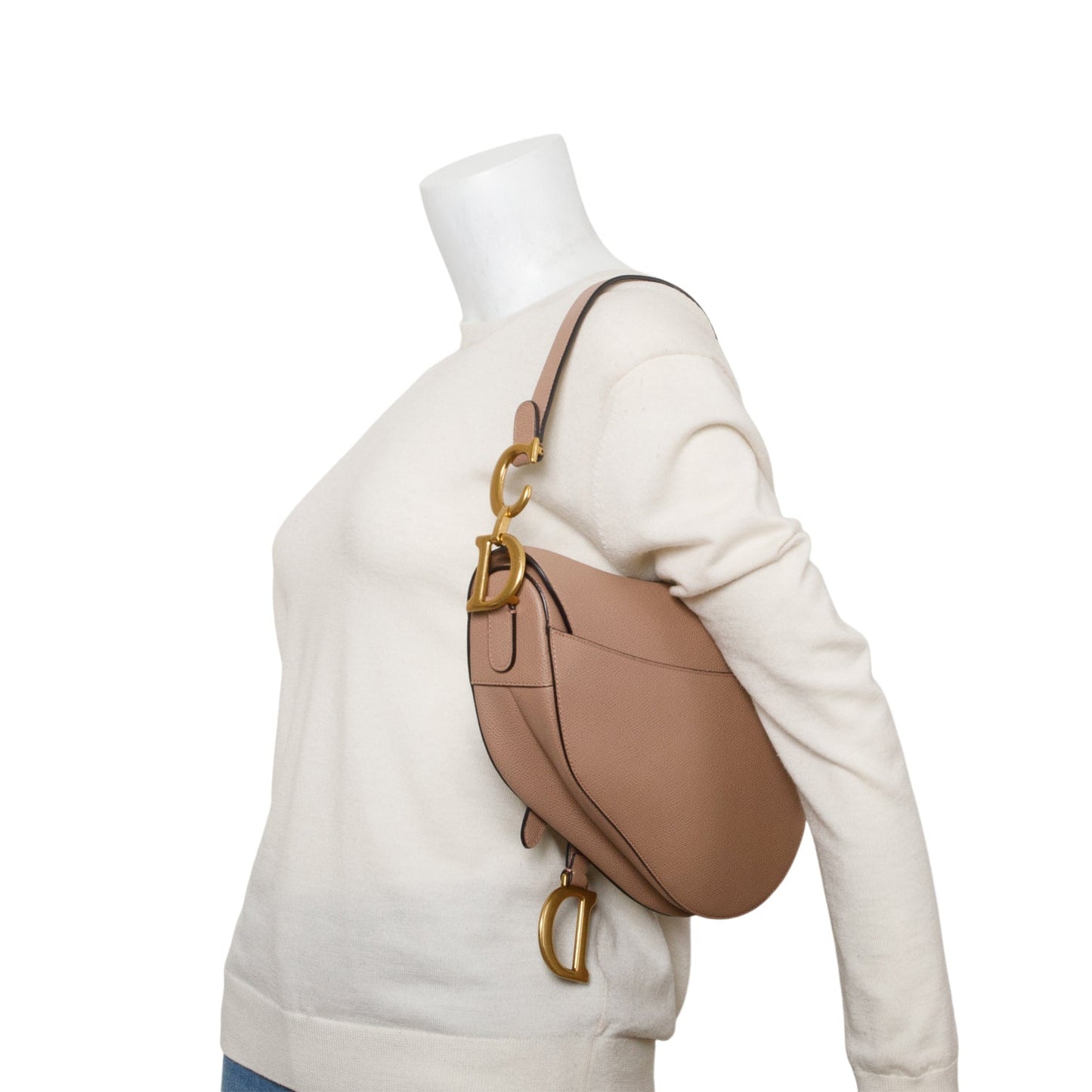 Dior Christian Grained Calfskin Saddle Bag Leather Beige Travel Bag Saddle Bag