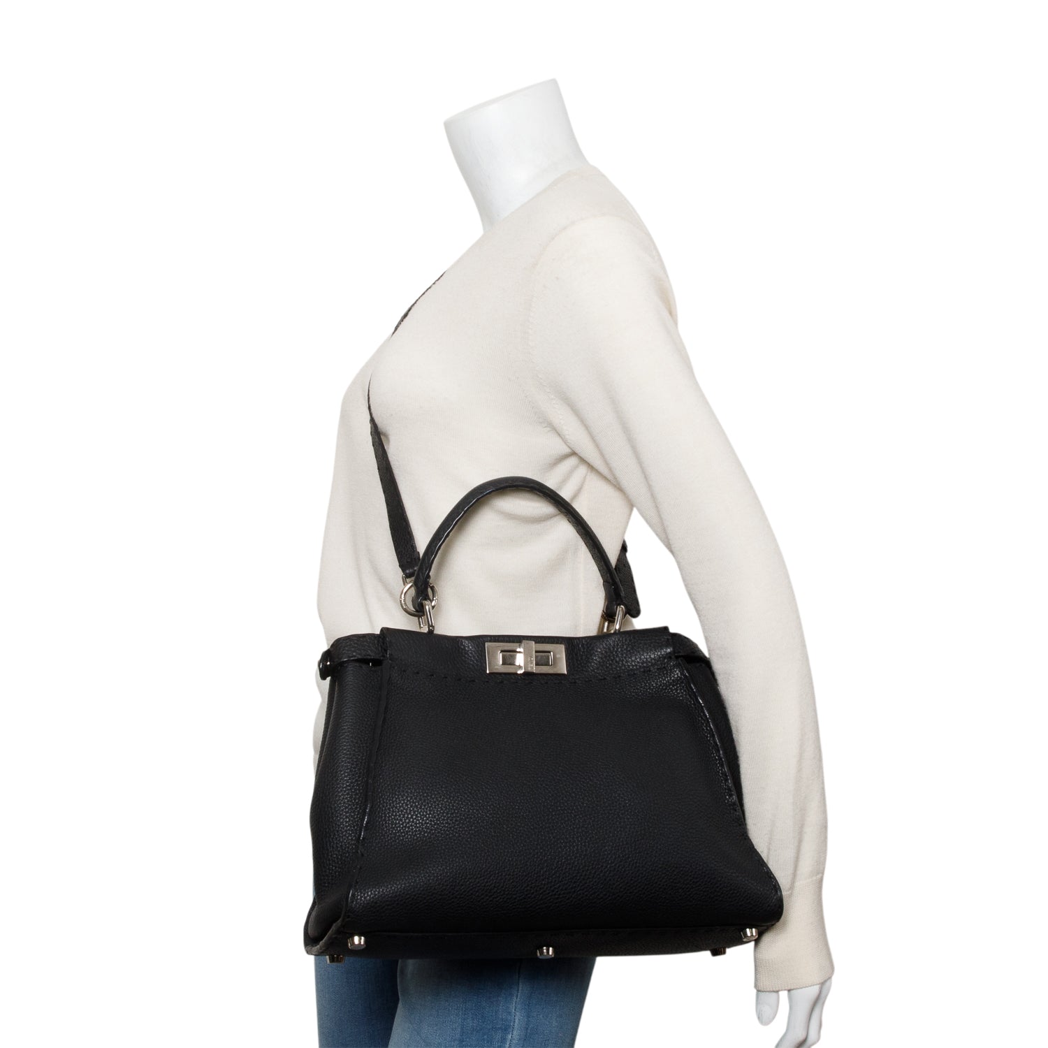 Fendi Romano Selleria Peekaboo Bag Leather Black Travel Bag