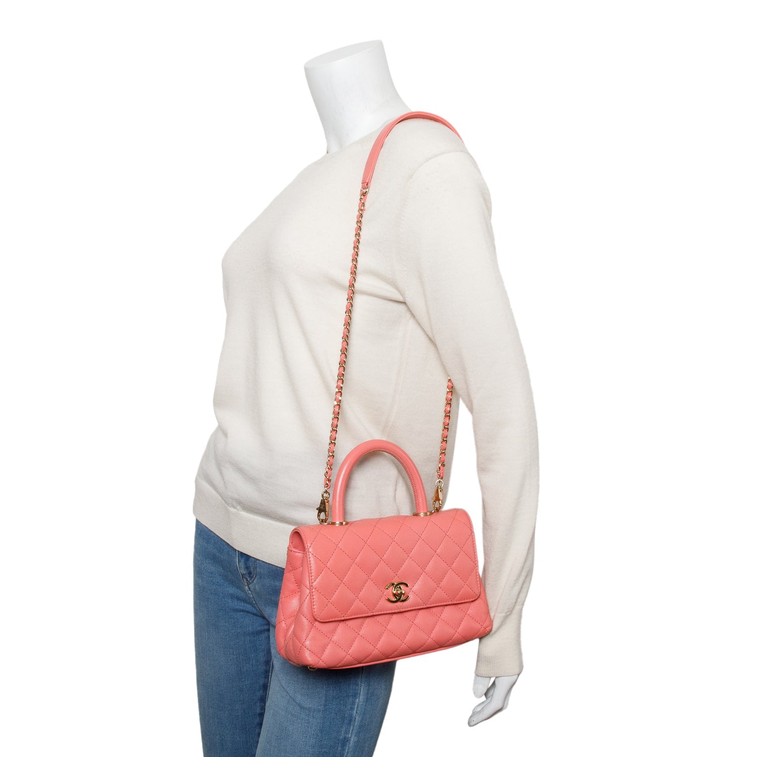 Chanel Quilted Caviar Coco Handle Leather Pink Travel Bag W Strap