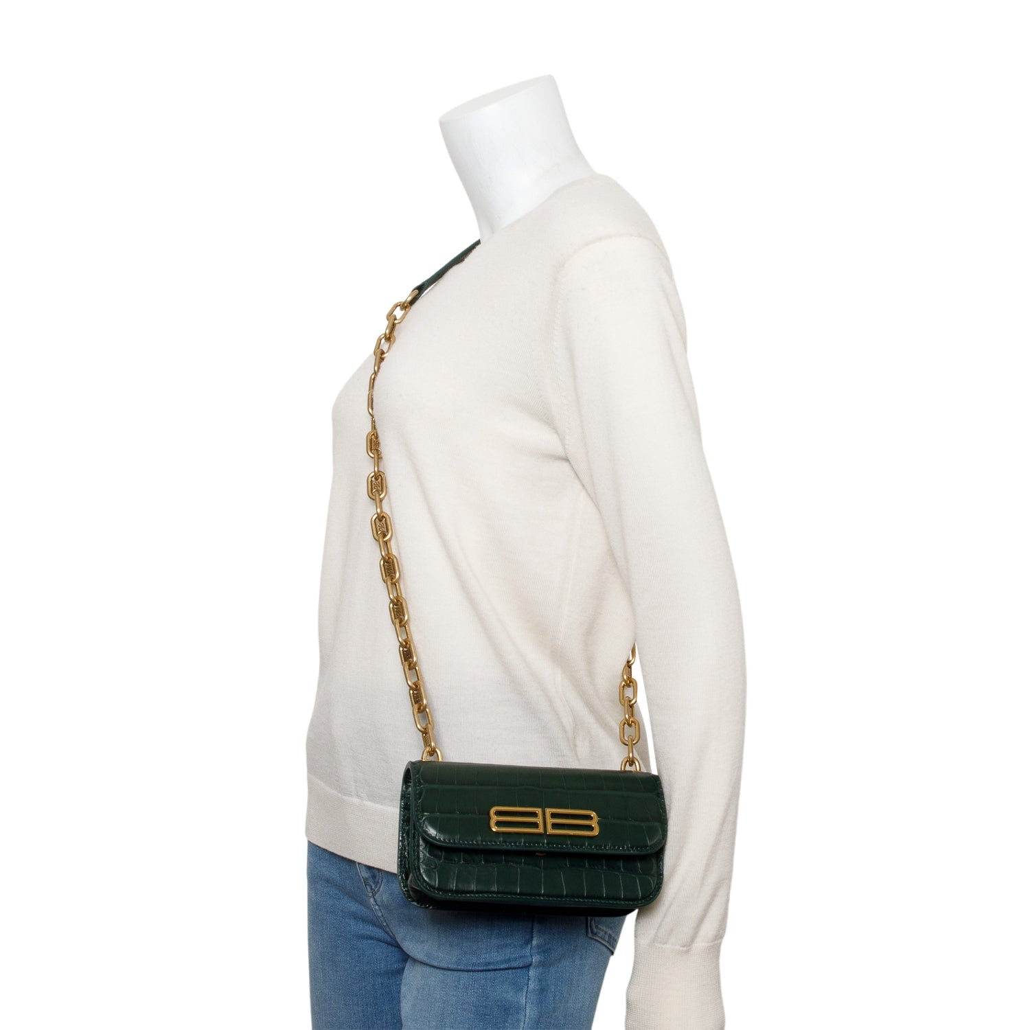 Balenciaga Croc Embossed Xs Gossip Bag Leather Green Travel Bag