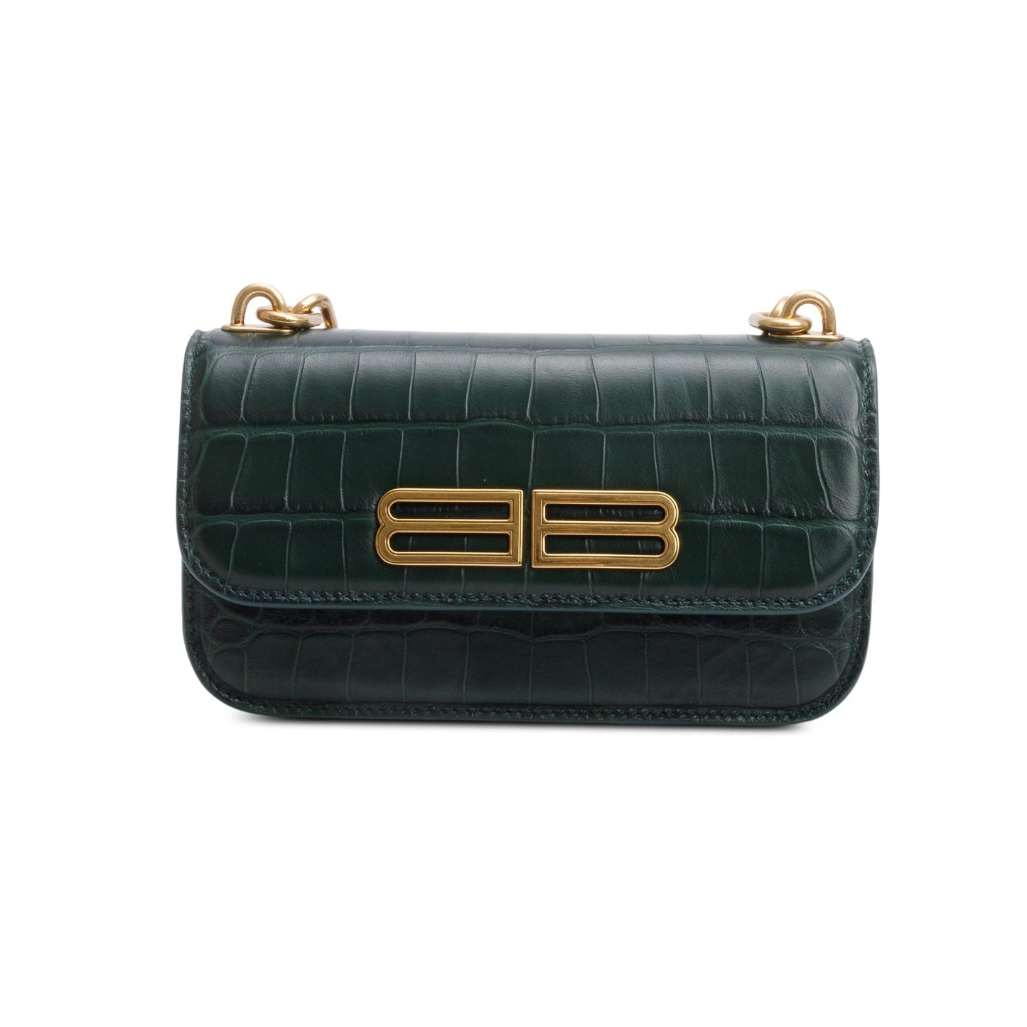 Balenciaga Croc Embossed Xs Gossip Bag Leather Green Travel Bag
