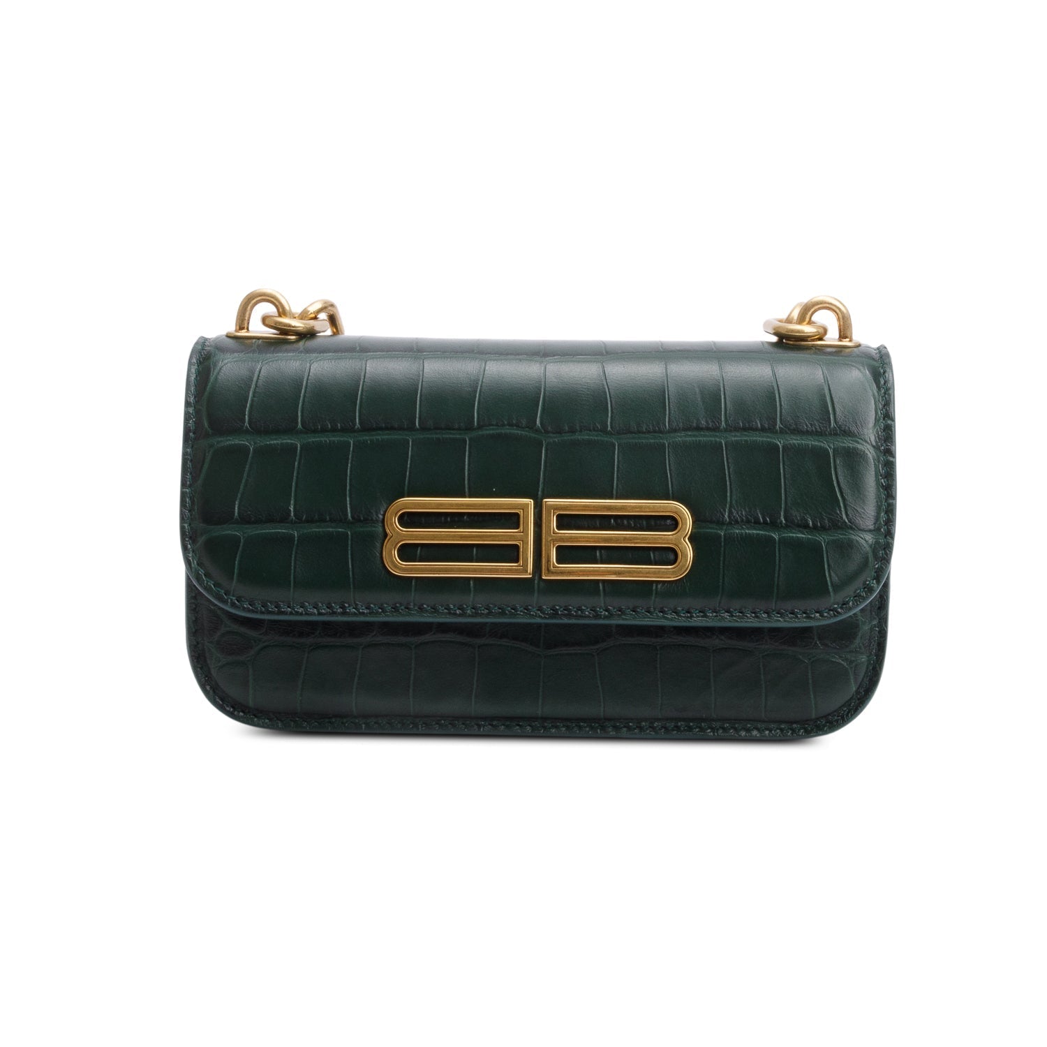 Balenciaga Croc Embossed Xs Gossip Bag Leather Green Travel Bag