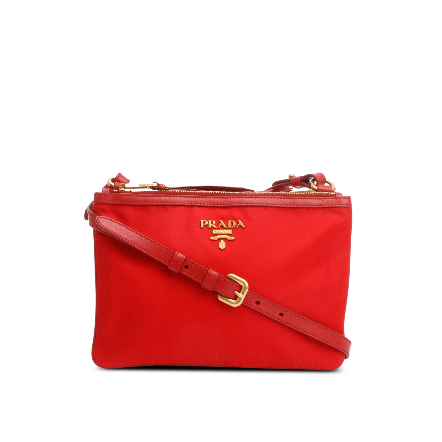 Prada Soft Calf Tessuto Small Double Zip Crossbody Leather Nylon Crossbody Bag