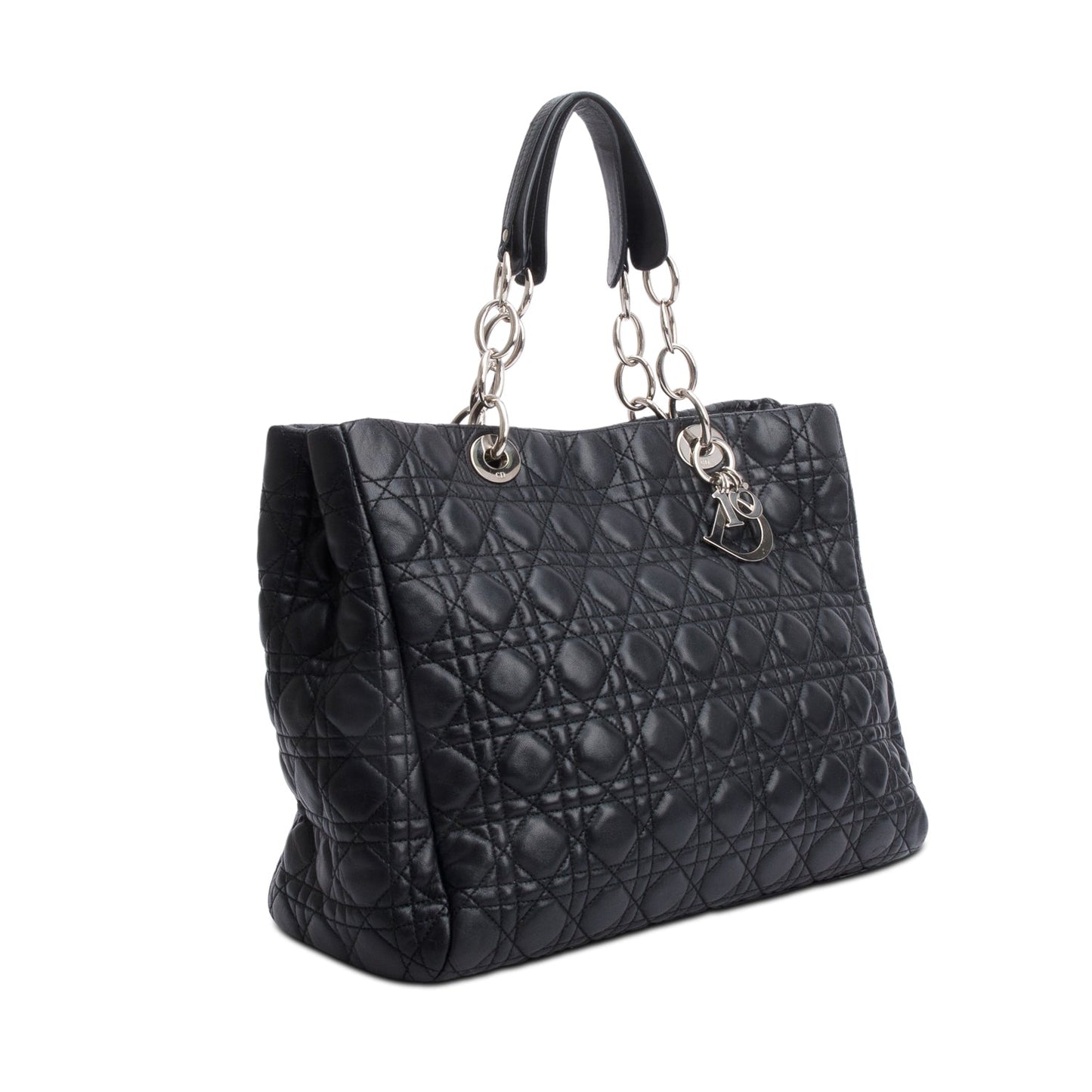 Dior Christian Cannage Calfskin Lady Soft Shopping Tote Leather Black Tote Bag