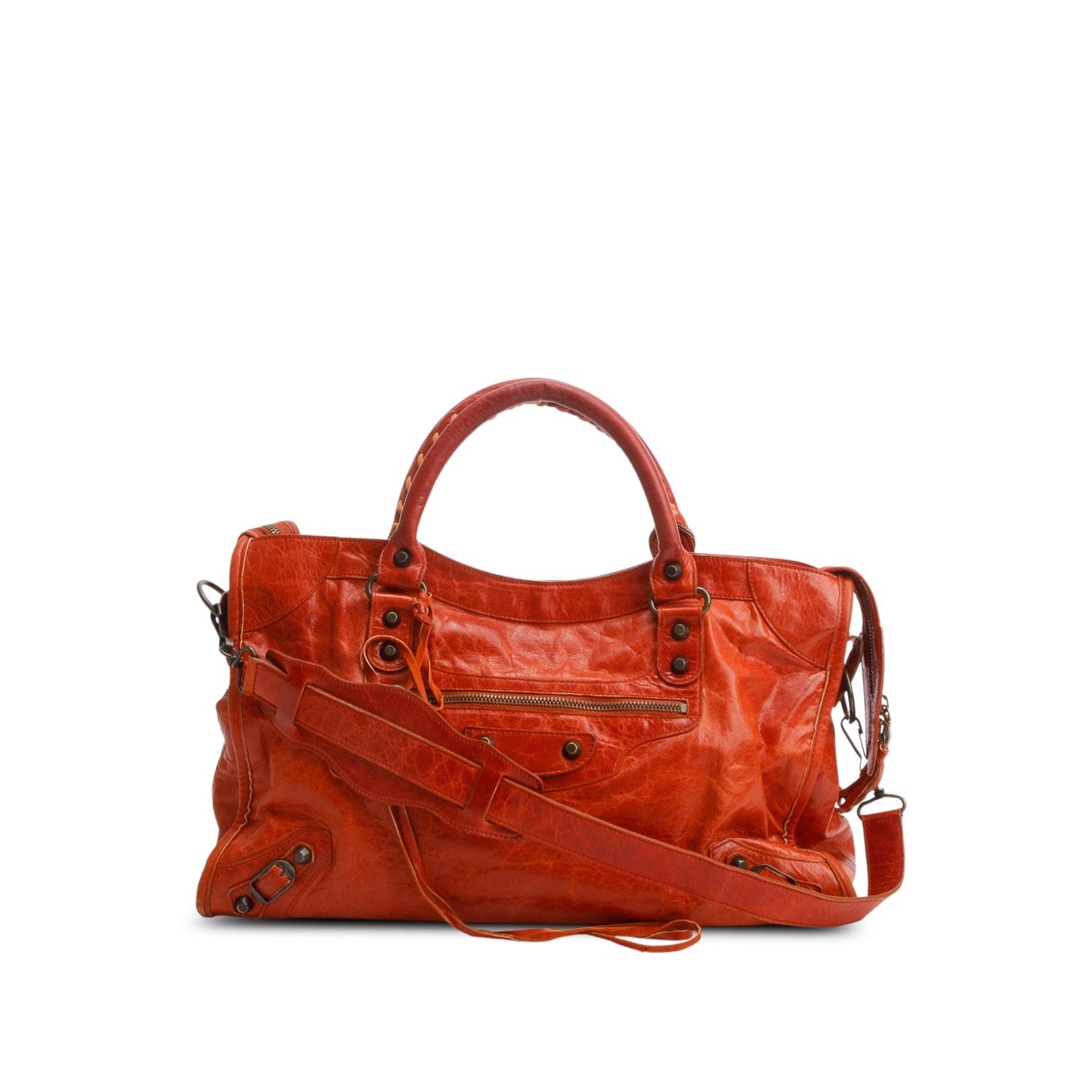 Balenciaga Orange Arena Lambskin Le City Bag Leather Medium Travel Bag