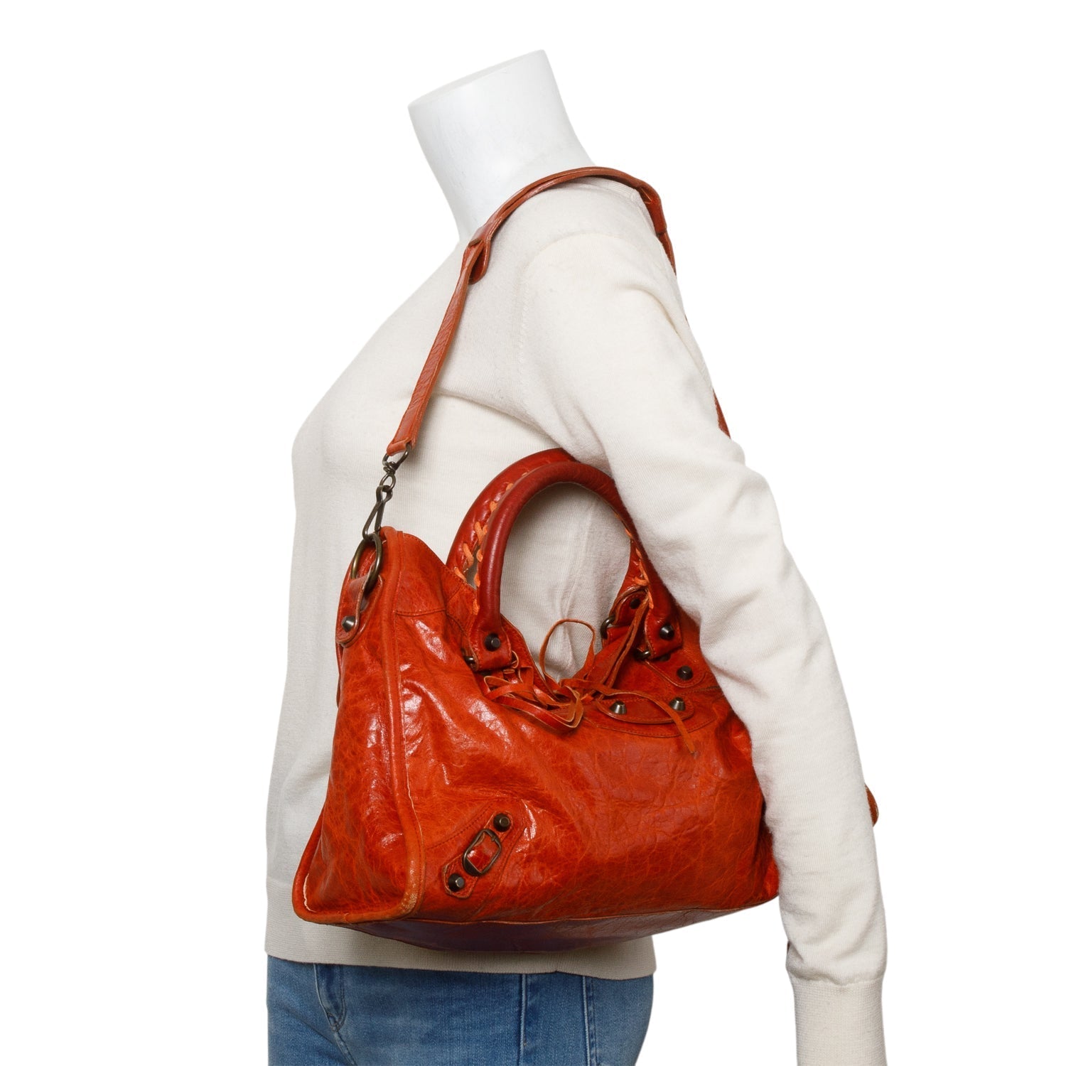 Balenciaga Orange Arena Lambskin Le City Bag Leather Medium Travel Bag