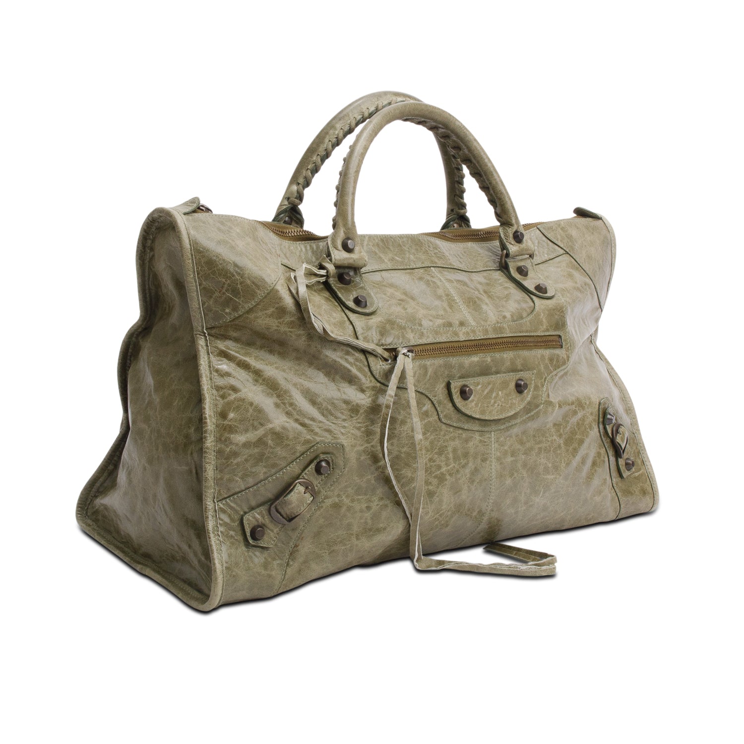 Balenciaga Arena Lambskin Motorcycle Work Bag Leather Green Travel Bag