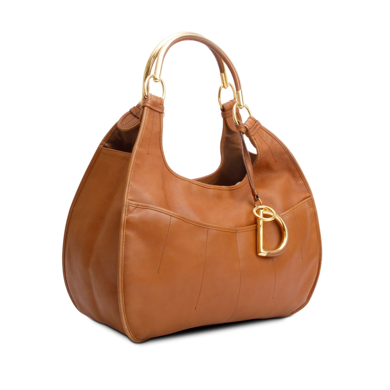 Dior Christian Brandy Hobo Handbag Leather Brown Travel Bag