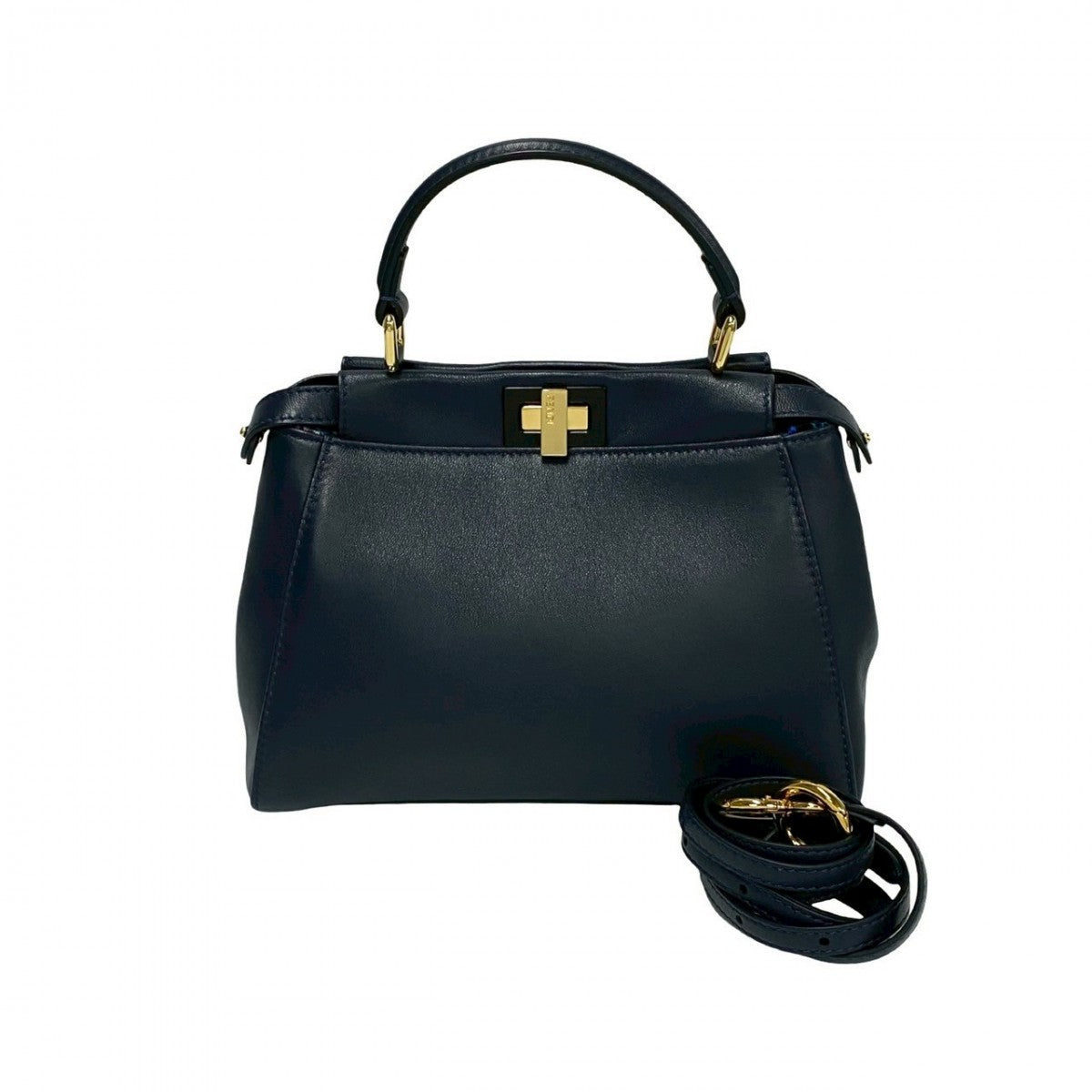 Fendi Shoulder Bag Peekaboo Women Leather Navy Mini